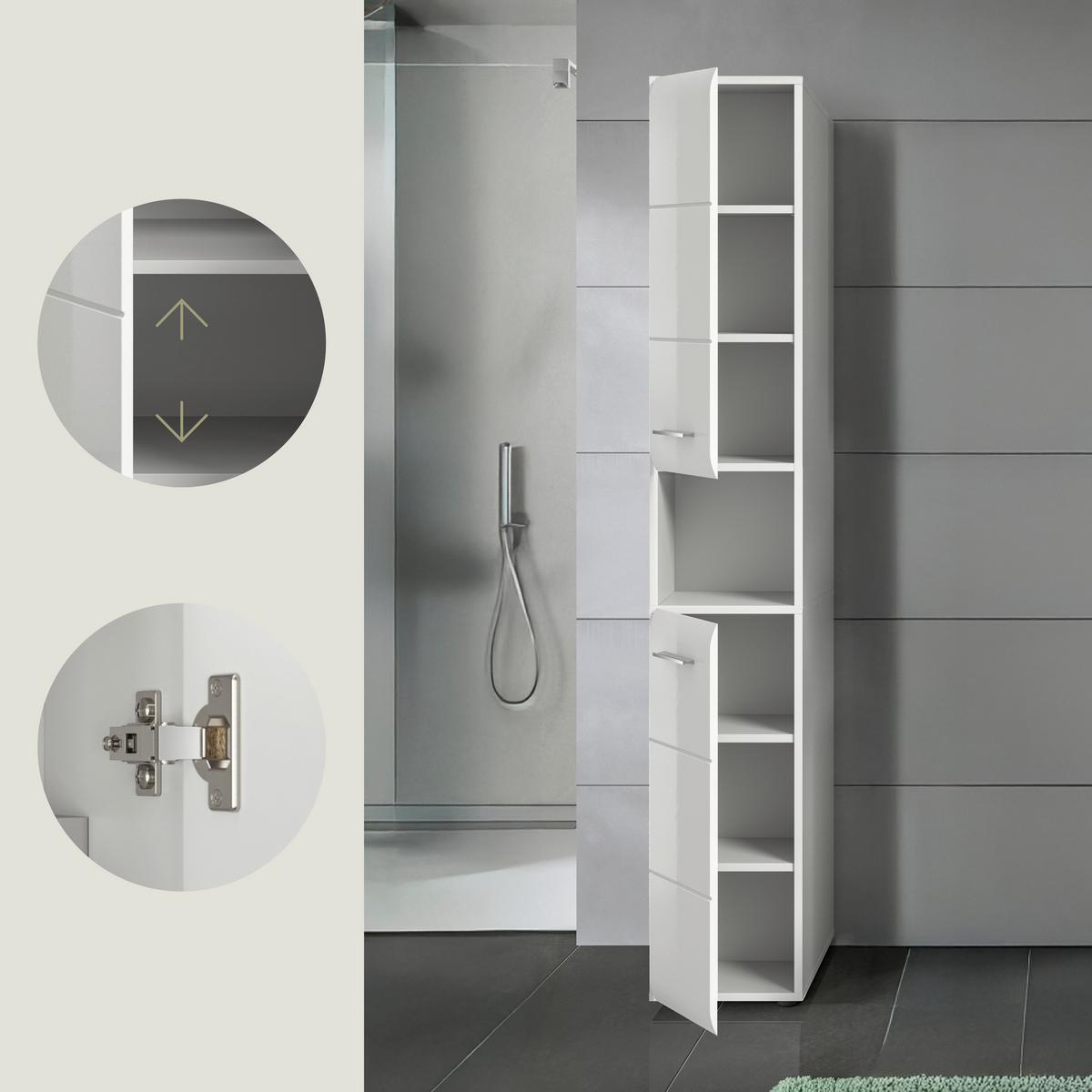 Hochschrank Ice Weiß/weiß Hg B: 30 Cm - Weiß Hochglanz/Weiß, MODERN, Holzwerkstoff (30/185/30cm) - MID.YOU