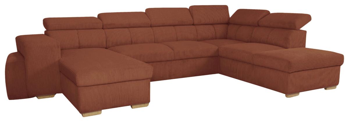 Schlafsofa mit Bettkasten Sirius XL,terracotta,219x334cm - Eichefarben/Terracotta, KONVENTIONELL, Holz/Holzwerkstoff