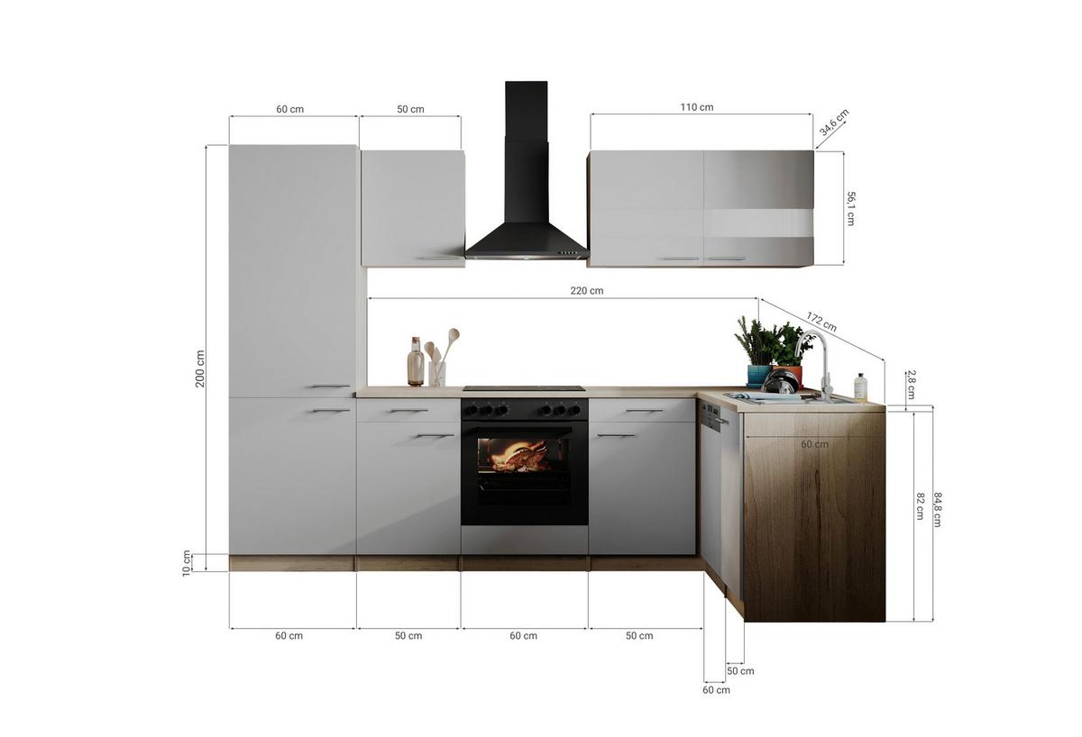 Eckküche Merle Weiß/Eichefarben B: 280cm - Eichefarben/Weiß, Basics, Holzwerkstoff (280/172cm) - Respekta