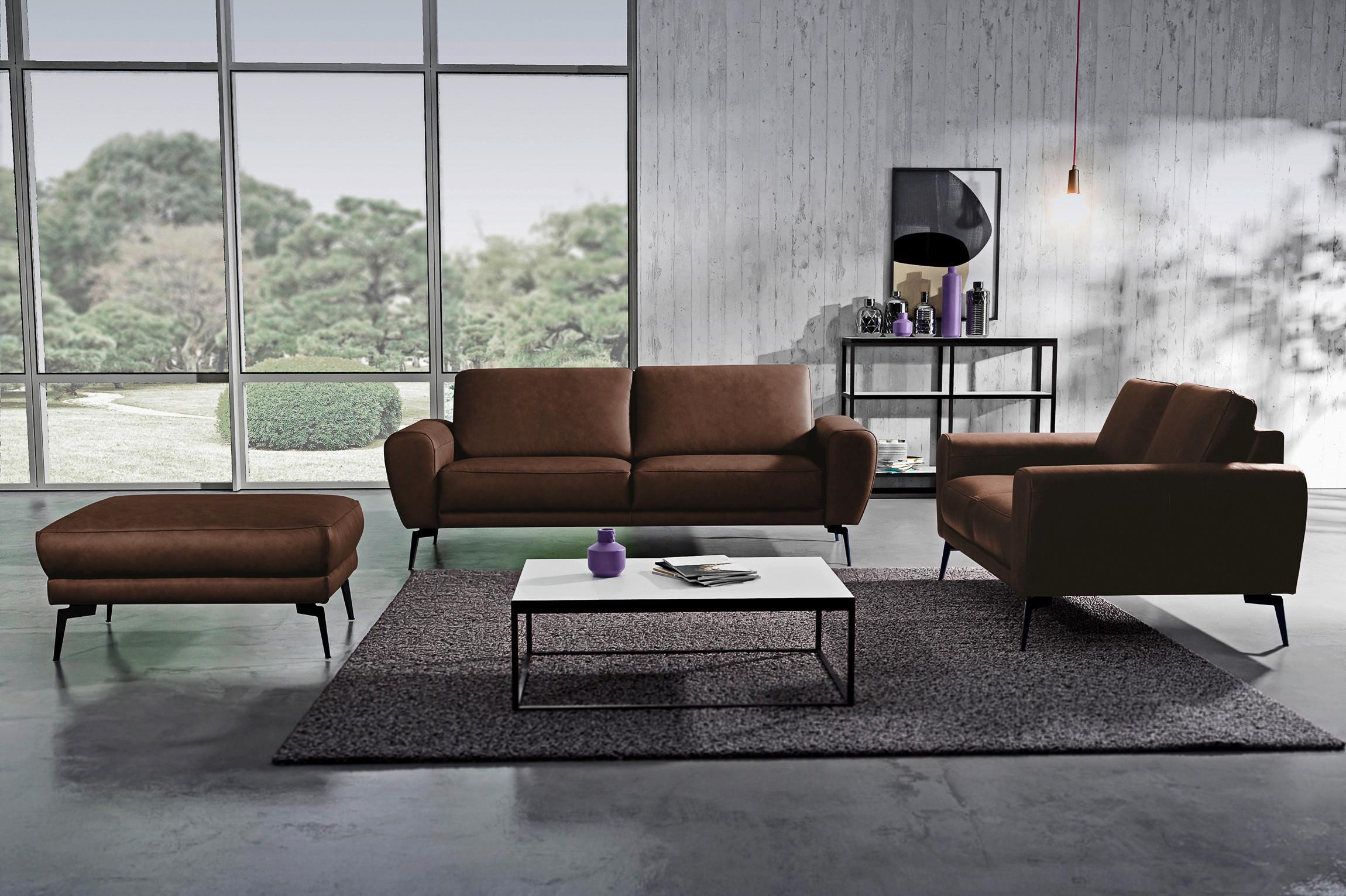 3-Sitrzer-Sofa Spring D. Braun Schwarz B: 207 cm - Dunkelbraun/Schwarz, Design, Leder (207/85/92cm) - P & B