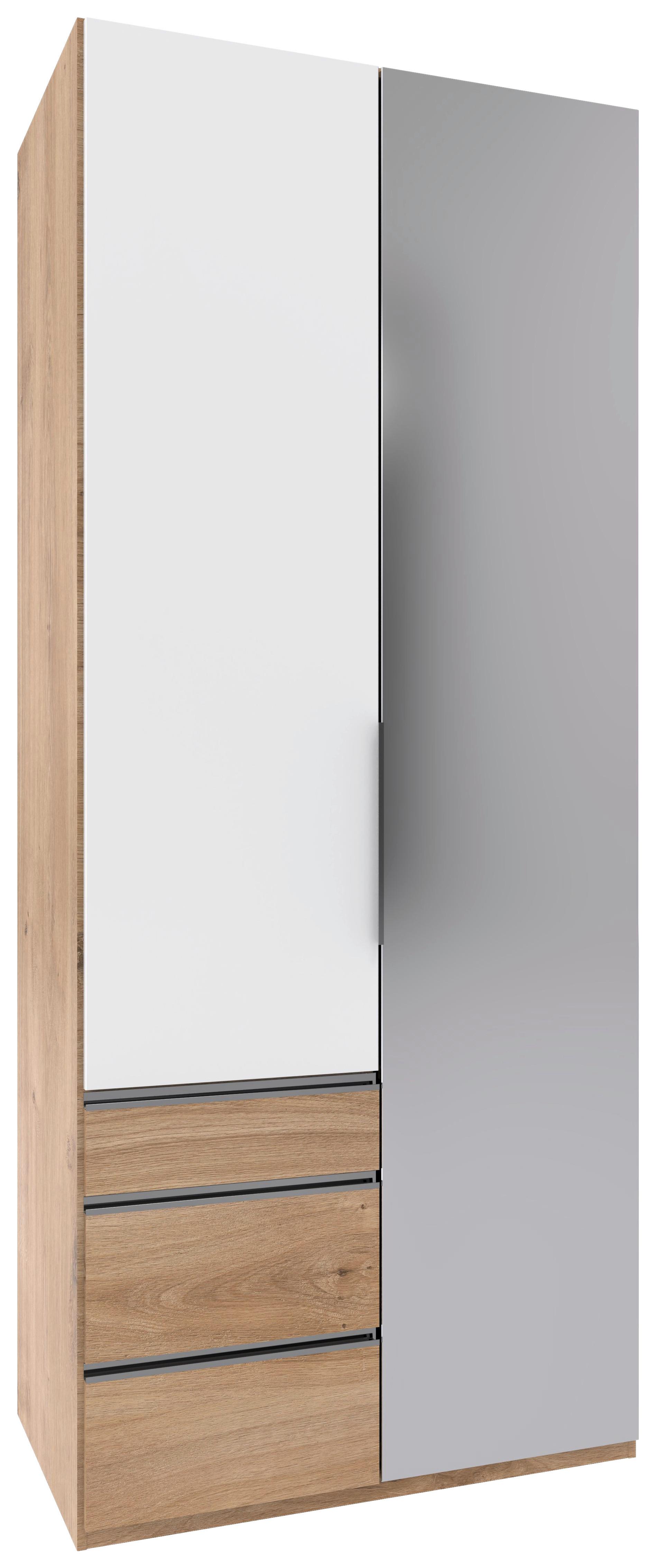 Drehtürenschrank Level 36 A weiß/Eiche Dek/Spiegel,B:100cm - Plankeneiche/Eichefarben, KONVENTIONELL, Glas/Holzwerkstoff (100/216/58cm) - MID.YOU