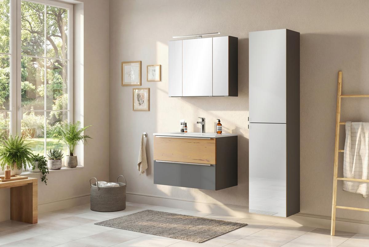 Waschtischkombi Verona Weiß/Wildeiche B: 80cm - Wildeiche/Weiß, Trend, Keramik/Holzwerkstoff (80/54/47cm) - Held