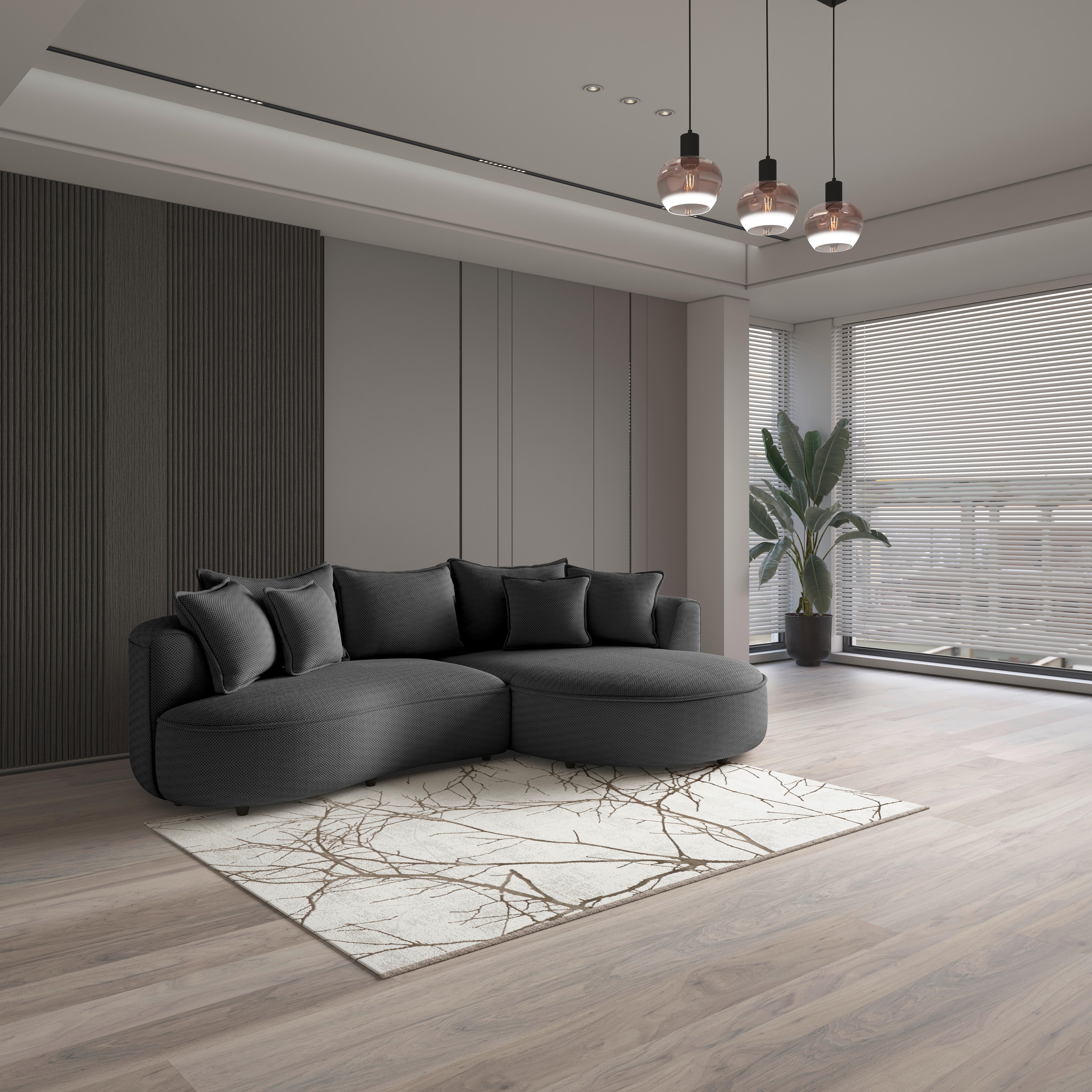 Rohová sedačka LEVI, pravá, antracitová, se 7 polštáři - černá/antracitová, Moderní, textil/plast (287/168cm)