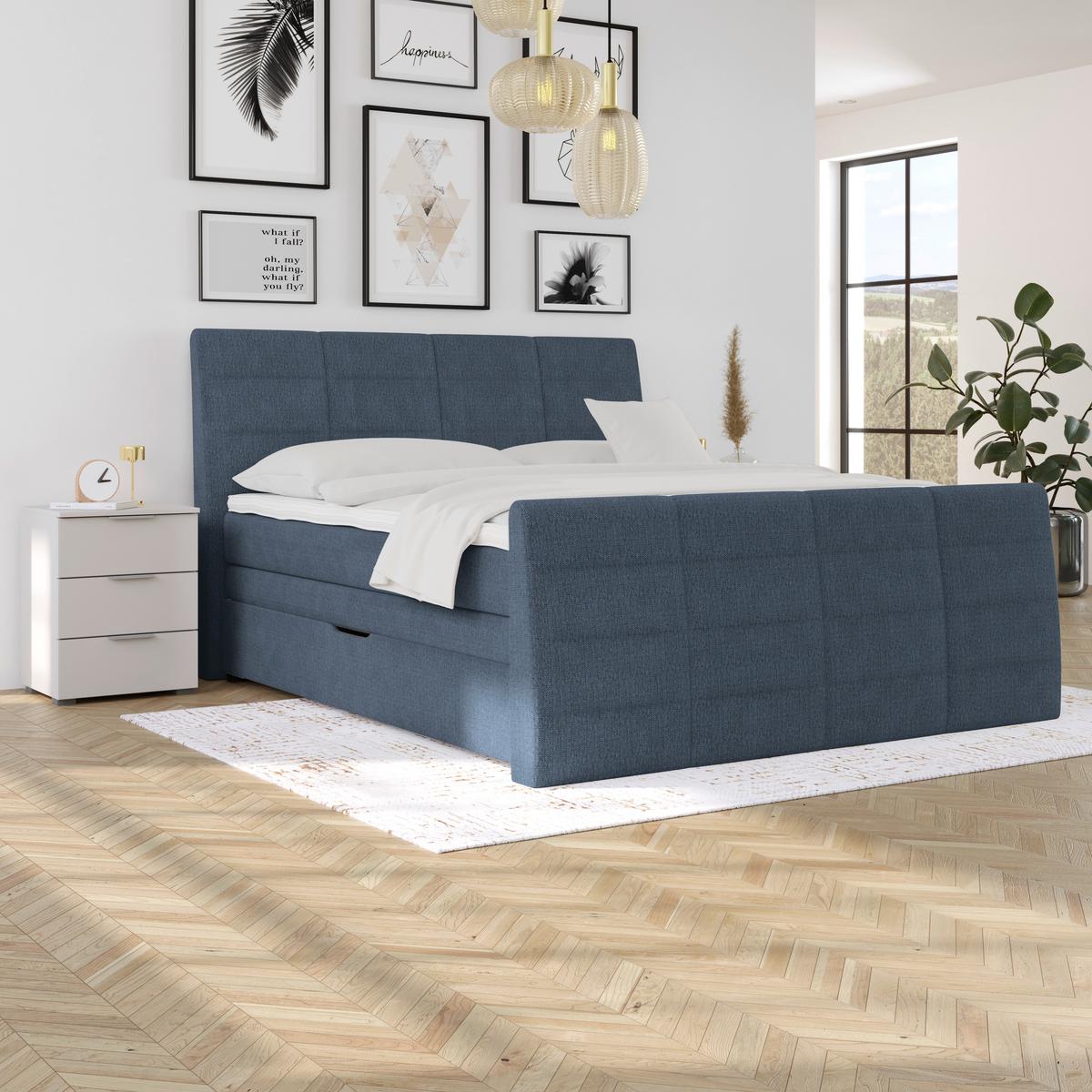 Boxspringbett Libra - Schwarz/Dunkelblau, KONVENTIONELL, Textil (180/200cm)