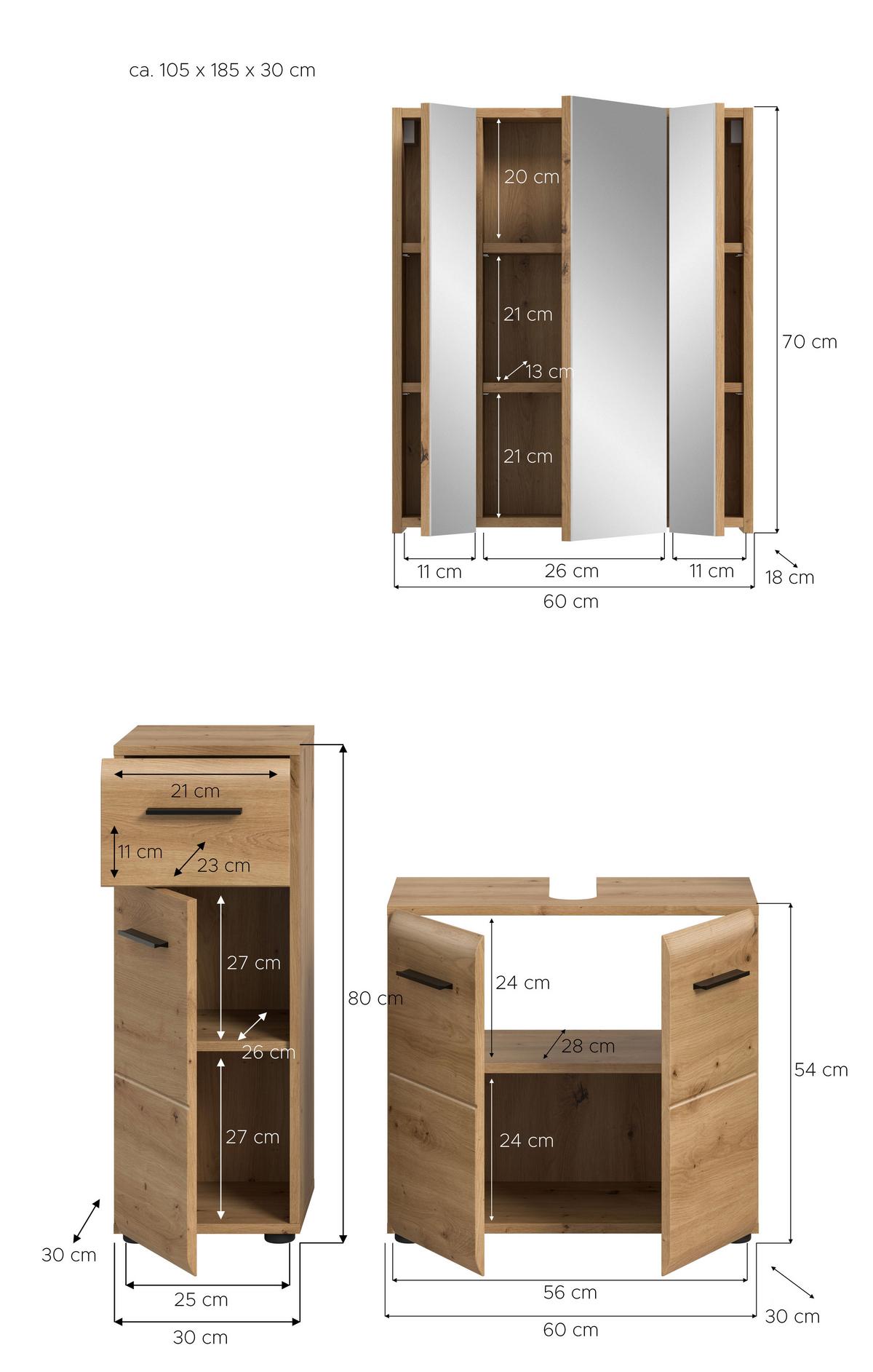 Badezimmer Ice Eiche Artisan Dekor B: 90cm - Eiche Artisan, Basics, Holzwerkstoff (90cm) - MID.YOU