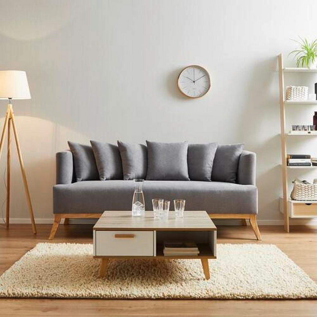 Trojmiestna pohovka s vankúšmi Mina sivá - sivá, Modern, drevo/textil (190/78/81cm) - Modern Living