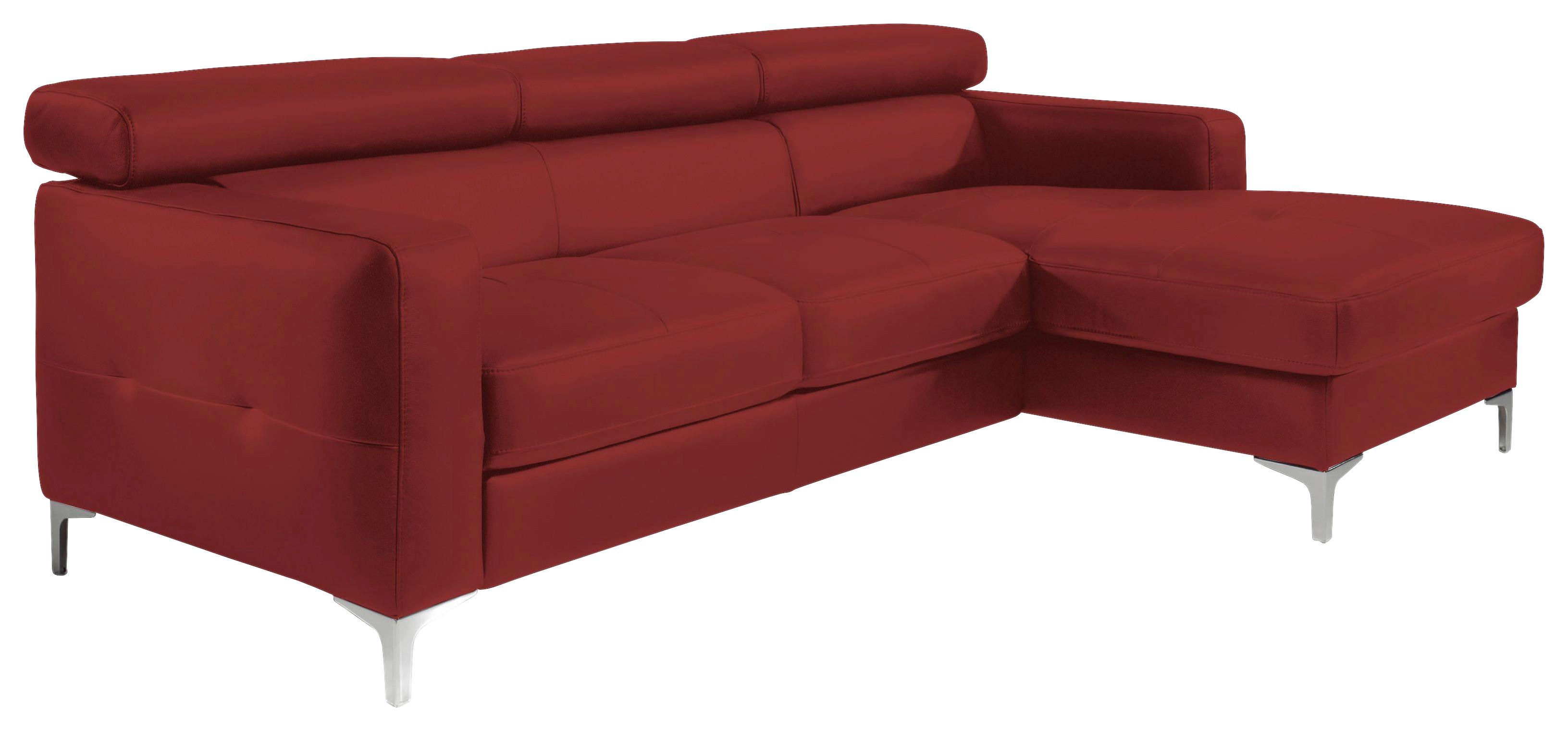 Ecksofa mit Schlaffunktion Sammy Rot Leder - Chromfarben/Rot, Design, Leder (227/168cm) - Livetastic