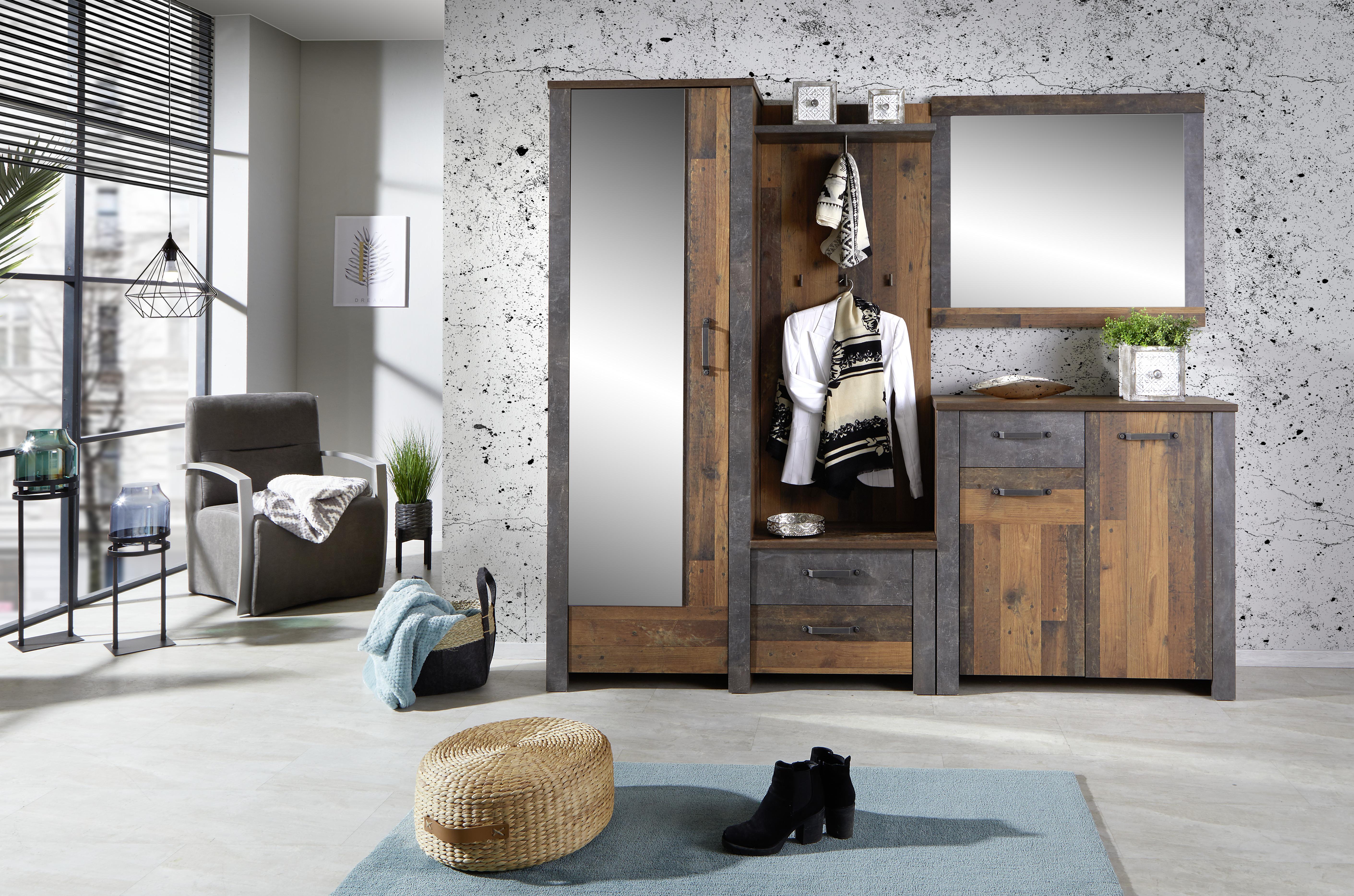 Šatna Ontario 3 - šedá/barvy dubu, Trend, kompozitní dřevo (224,60/200/37cm) - Ondega