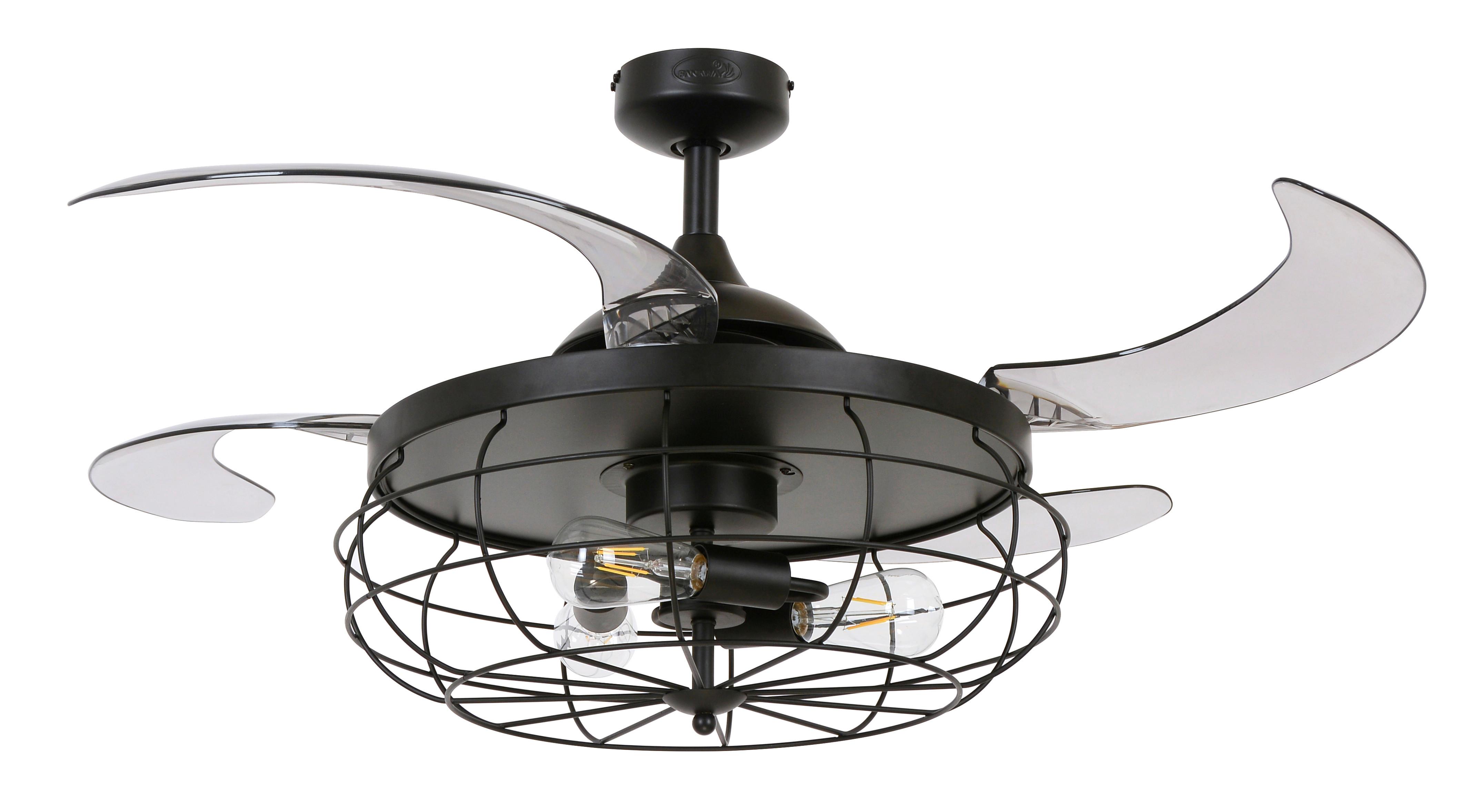 Deckenventilator Fanaway Industri Schwarz 4-Flügel - Transparent/Schwarz, Design, Kunststoff/Metall (122/50cm) - P & B