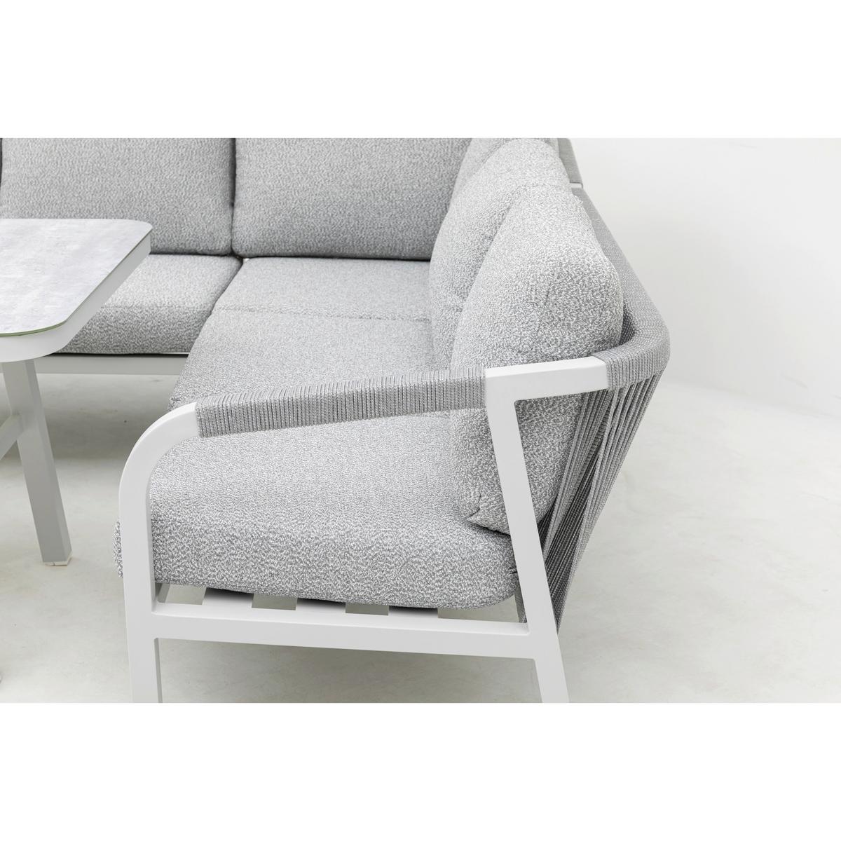 DINING-LOUNGESET HARVEY XL - Weiß/Grau, MODERN, Glas/Textil - Gardenson