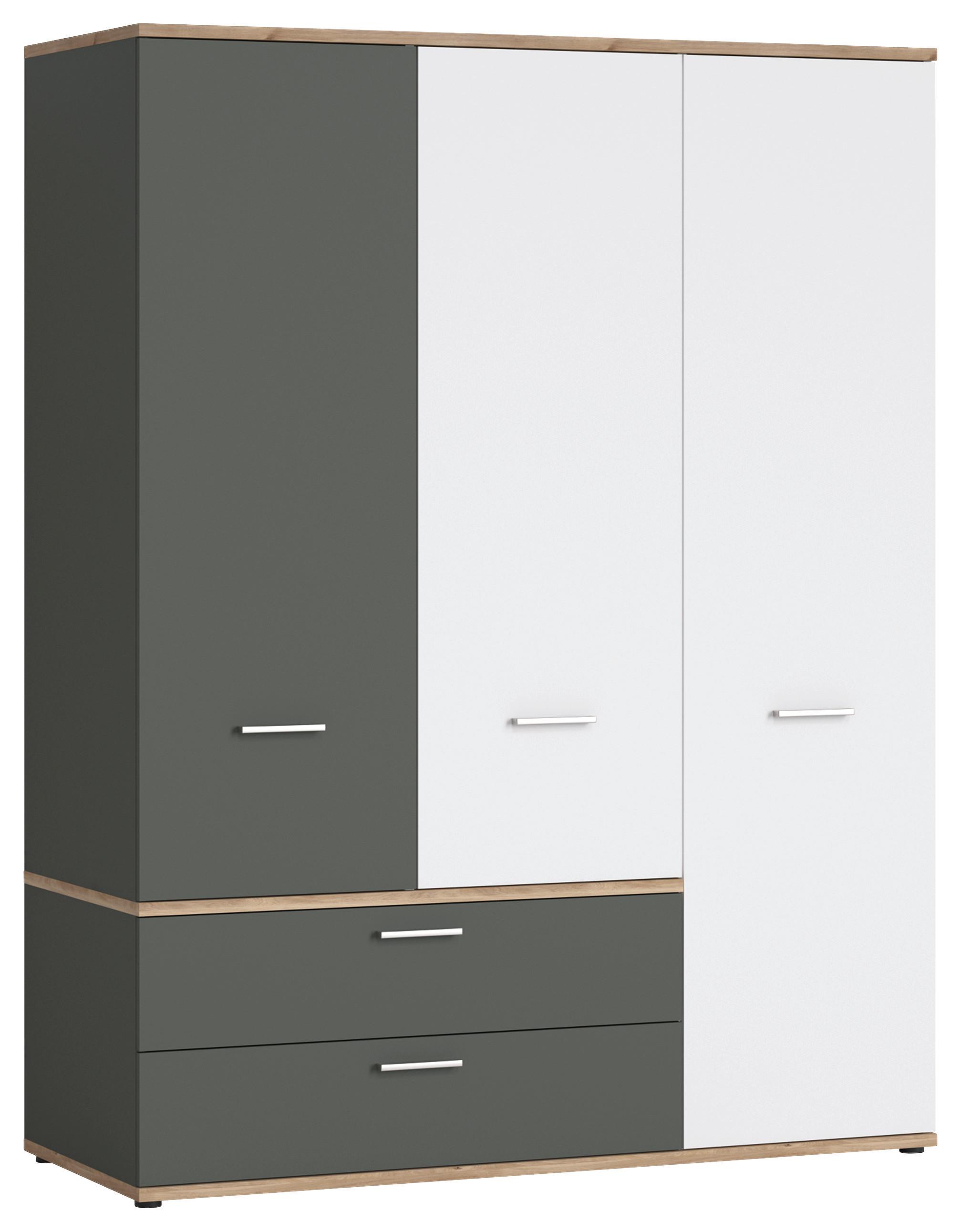 Skříň s otoč. dveřmi TWENTY dekor biela/grafit/dub - bílá/barvy dubu, Moderní, kompozitní dřevo/plast (150/196/60cm) - Modern Living