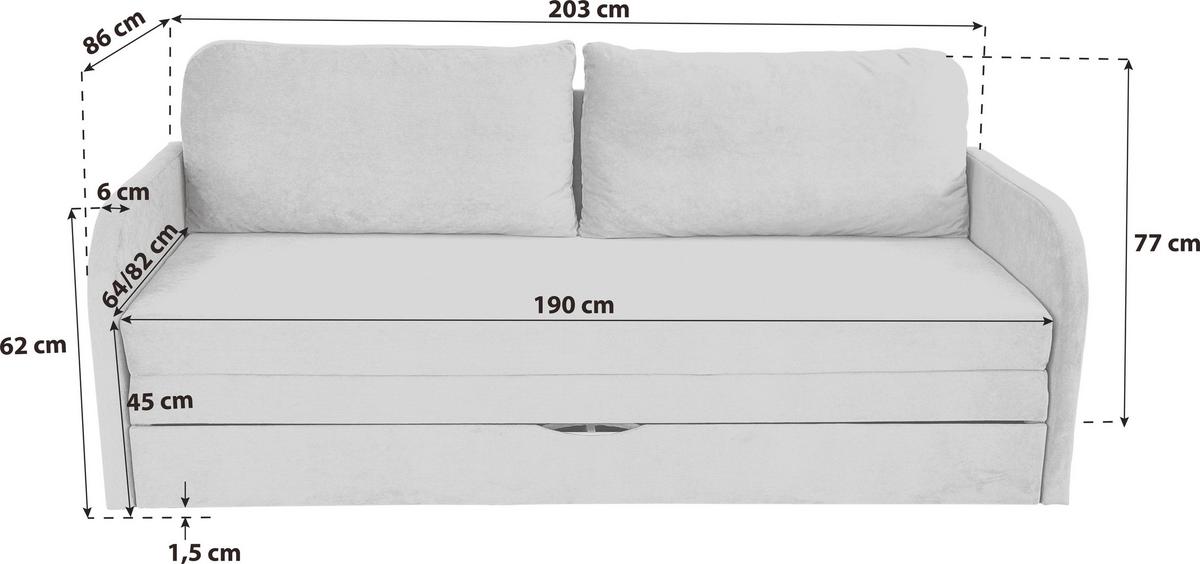 Schlafsofa mit Bettkasten Milan Dunkelgrau B: 203 cm - Dunkelgrau/Schwarz, Design, Textil (203/77/86cm) - MID.YOU