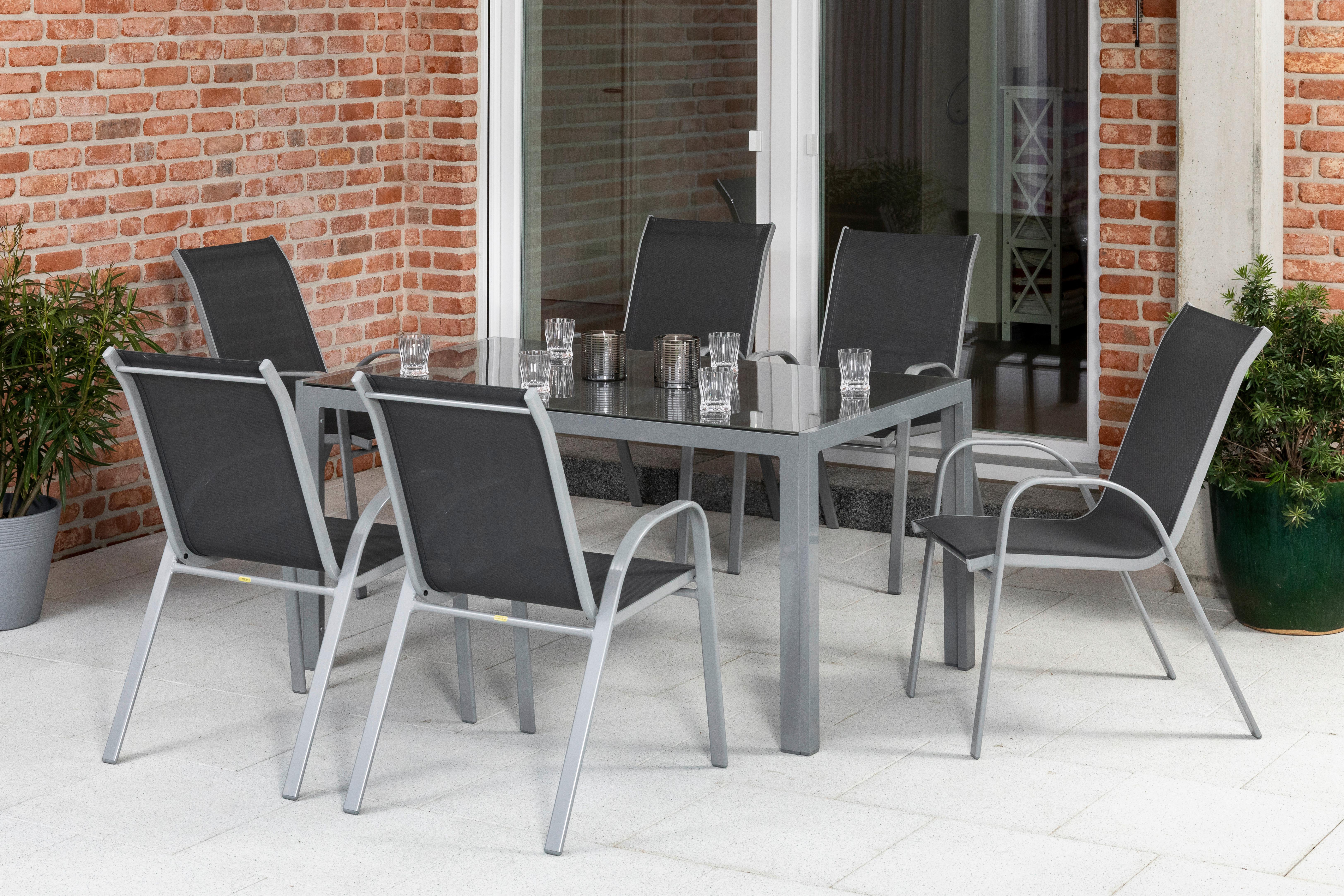 Gartenset Sorrento - Anthrazit/Silberfarben, MODERN, Textil/Metall - Gardenson