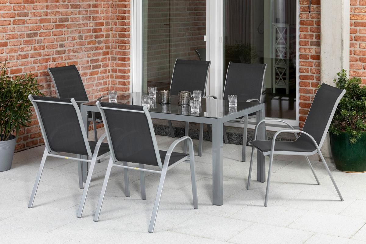 Gartenset Sorrento - Anthrazit/Silberfarben, MODERN, Textil/Metall - Gardenson