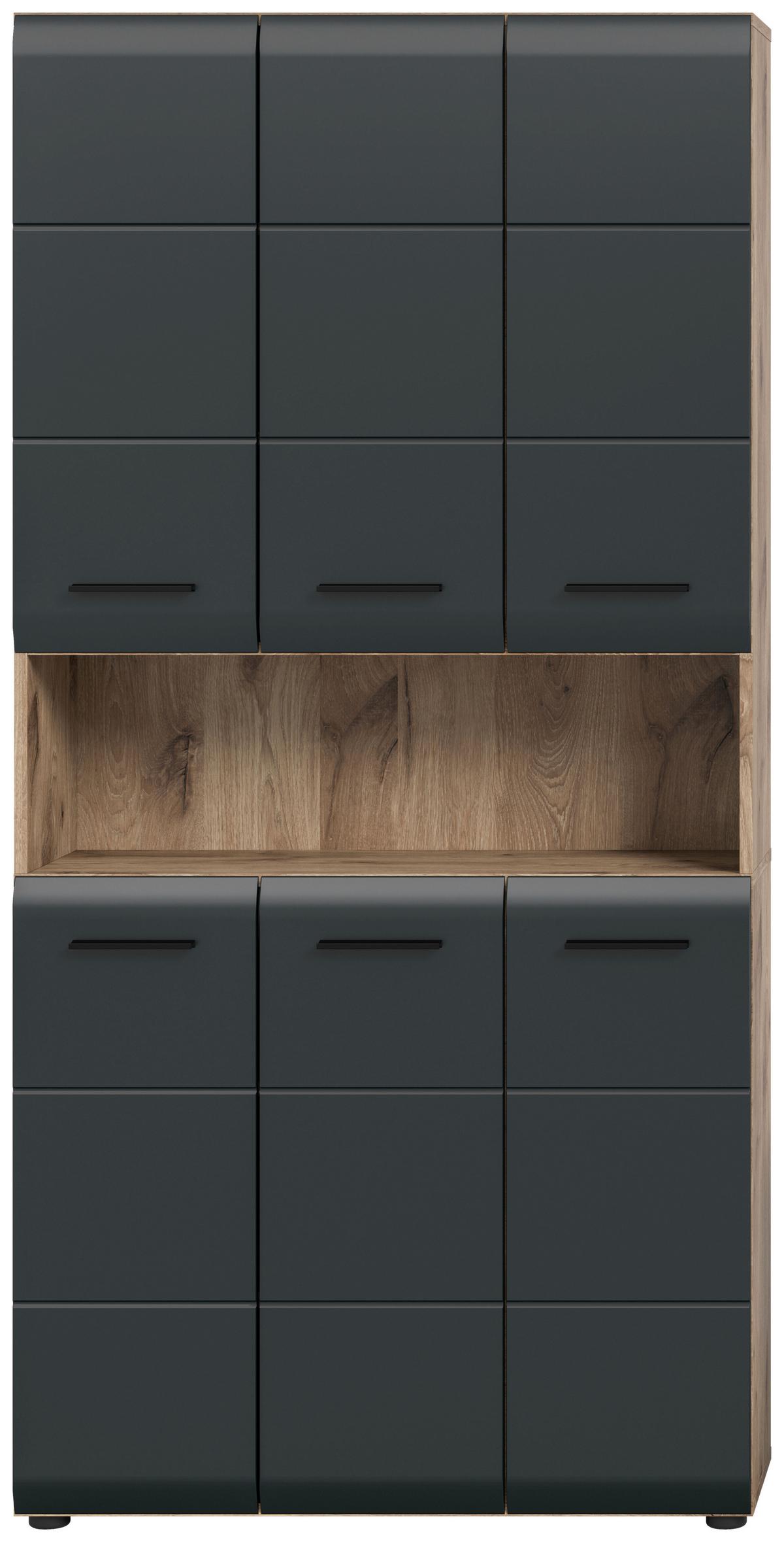 Hochschrank Ice Schwarz/Eiche Dekor B: 90cm - Eiche dunkel/Schwarz, Basics, Holzwerkstoff (90/185/30cm) - MID.YOU