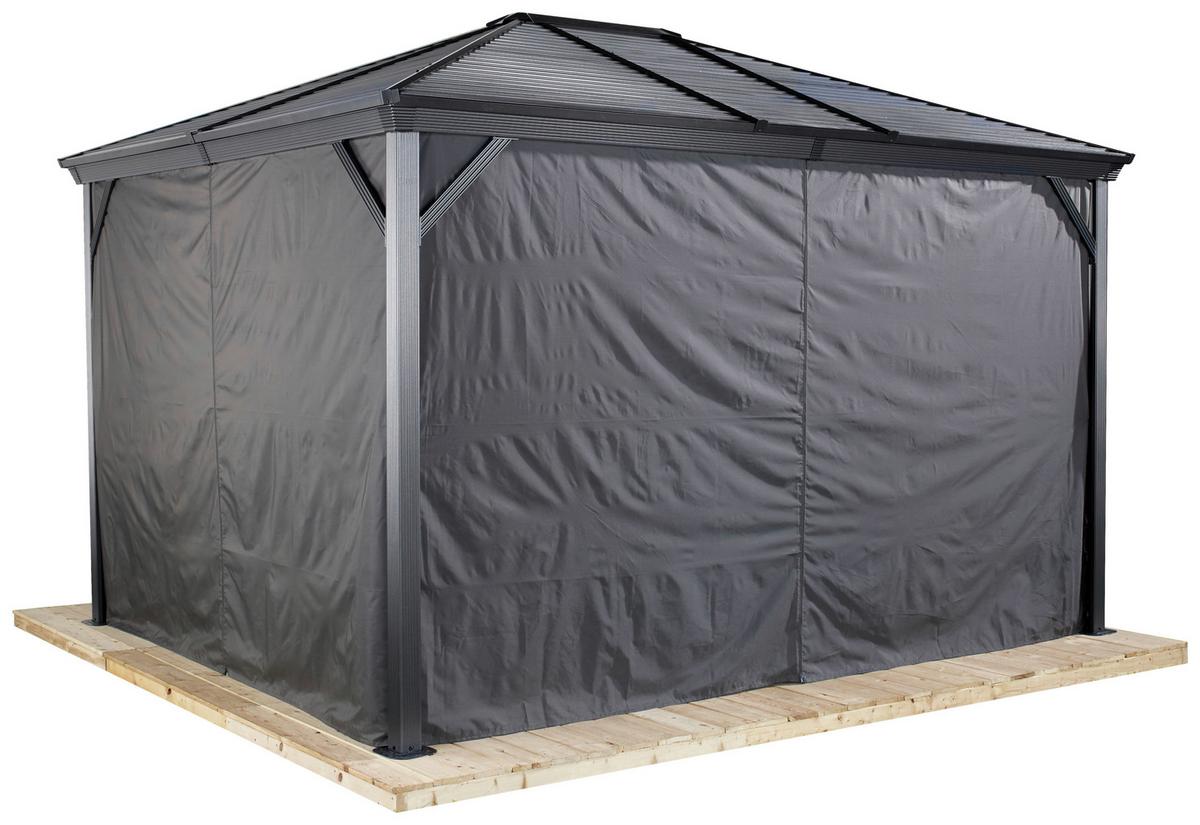 Pavillon Ventura 296x261cm Wetterfest, Mit Vorhängen - Anthrazit, Basics, Metall (296/261cm)