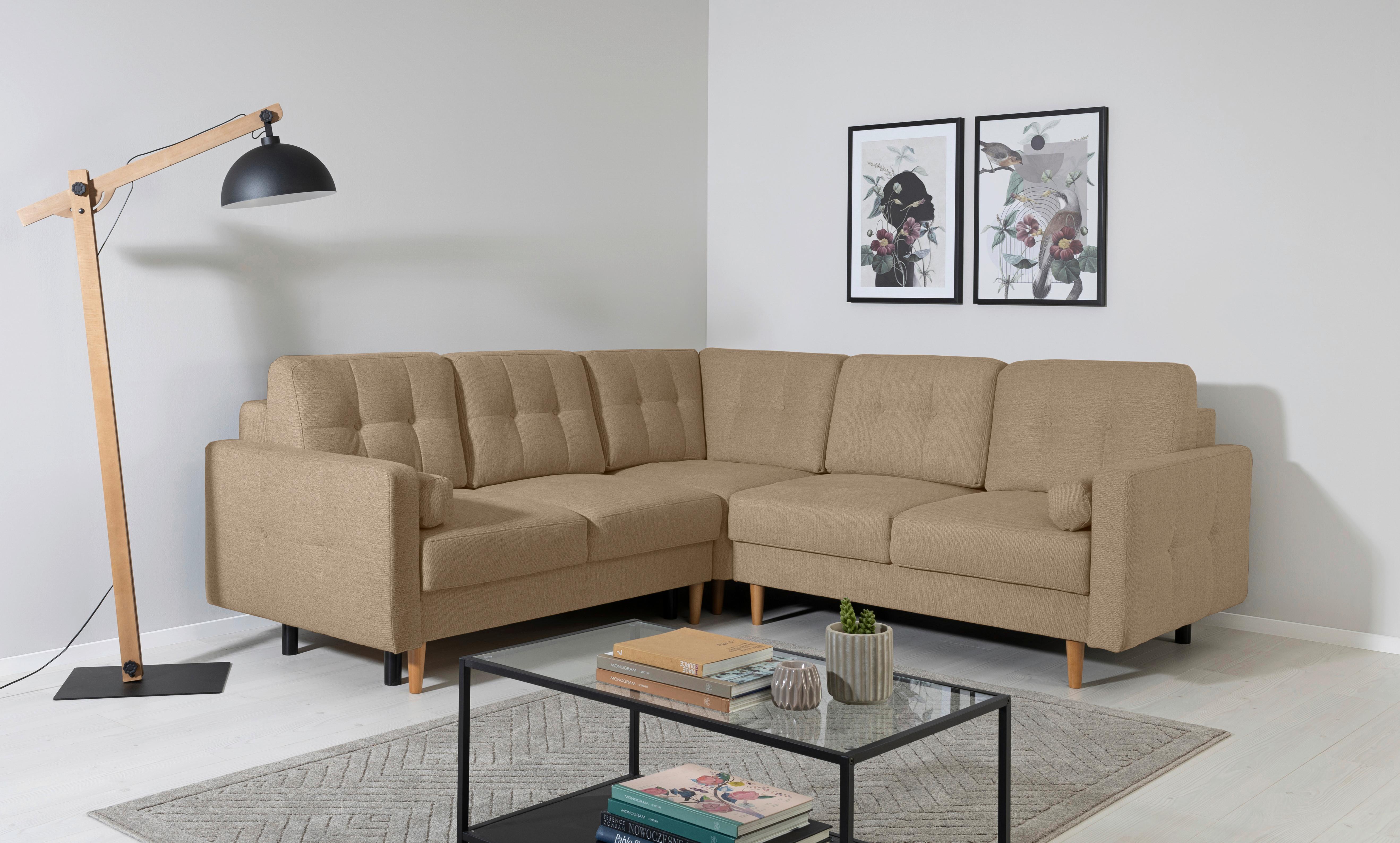 Ecksofa Noret, Hellbraun S: 242x242 Cm - Hellbraun/Buchefarben, Design, Textil (242/242cm) - MID.YOU