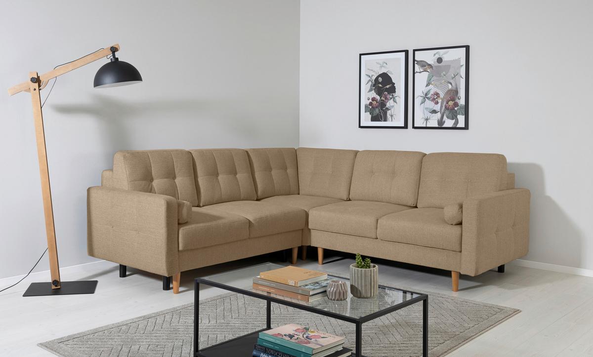 Ecksofa Noret, Hellbraun S: 242x242 Cm - Hellbraun/Buchefarben, Design, Textil (242/242cm) - MID.YOU