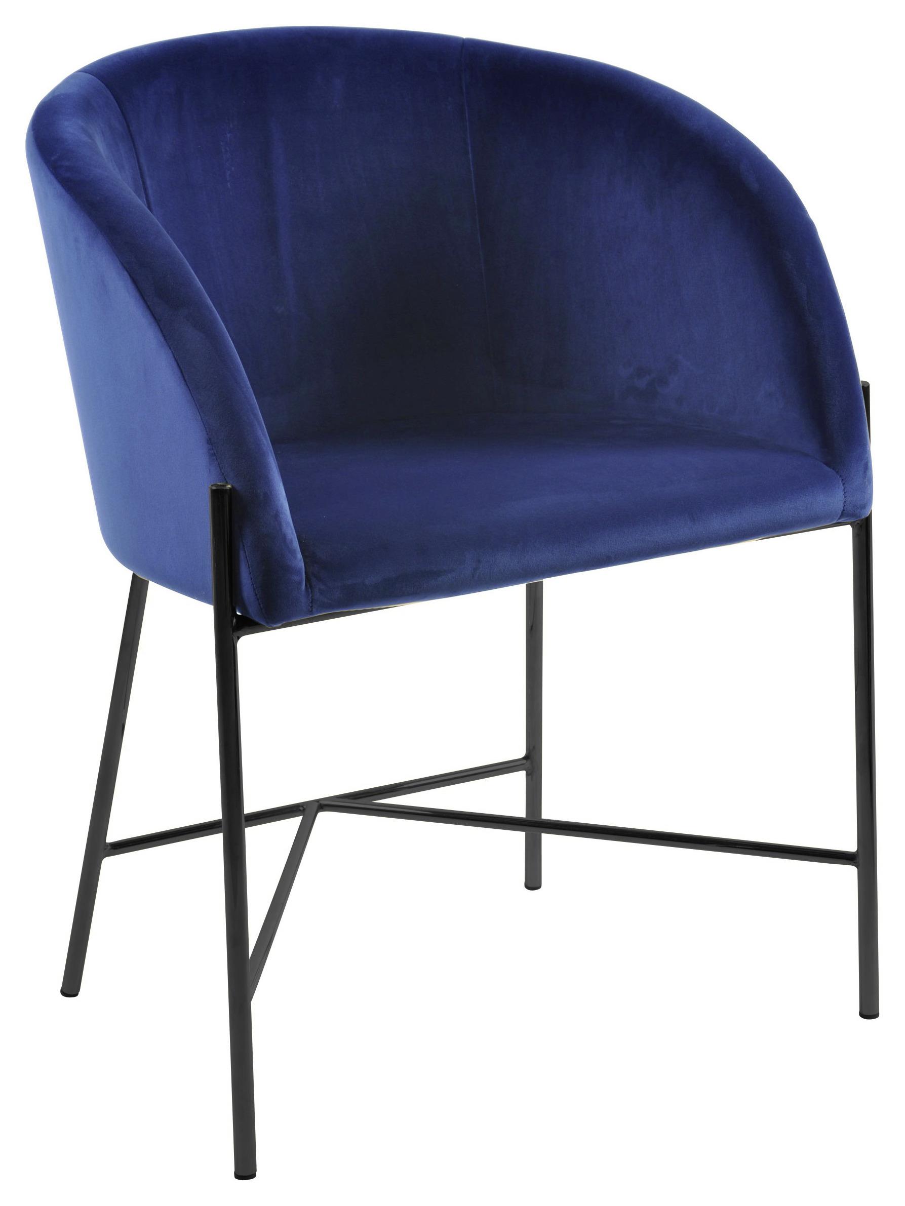 Armlehnstuhl Nelson Samtbezug Dunkelblau Gepolstert - Schwarz/Dunkelblau, Trend, Textil/Metall (56/76,5/54cm) - Carryhome