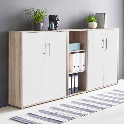 Office Edition B: 257 cm Sonoma Eiche/Weiß - Weiß/Sonoma Eiche, MODERN, Holzwerkstoff (213/114/33cm) - MID.YOU