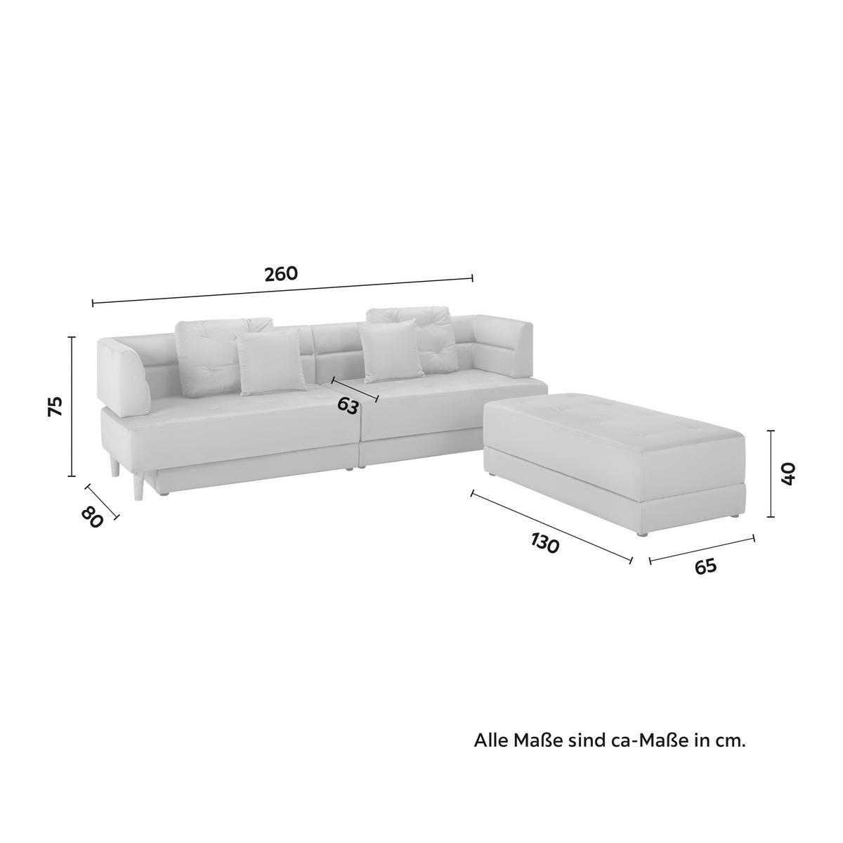 Pohovka s taburetem ELIZA světle šedá - černá/světle šedá, Moderní, dřevo/textil (260/75/210cm) - Bessagi Home