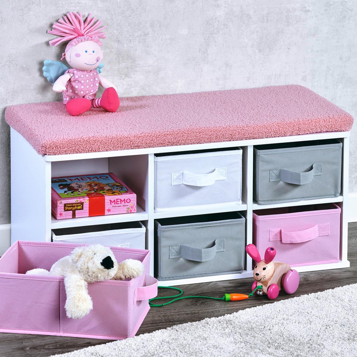 Kindersitzbank Mira Mit Sitzkissen U. Boxen, B: 68 Cm - Pink/Hellgrau, Basics, Holzwerkstoff/Textil (68/31/29,5cm) - Kesper