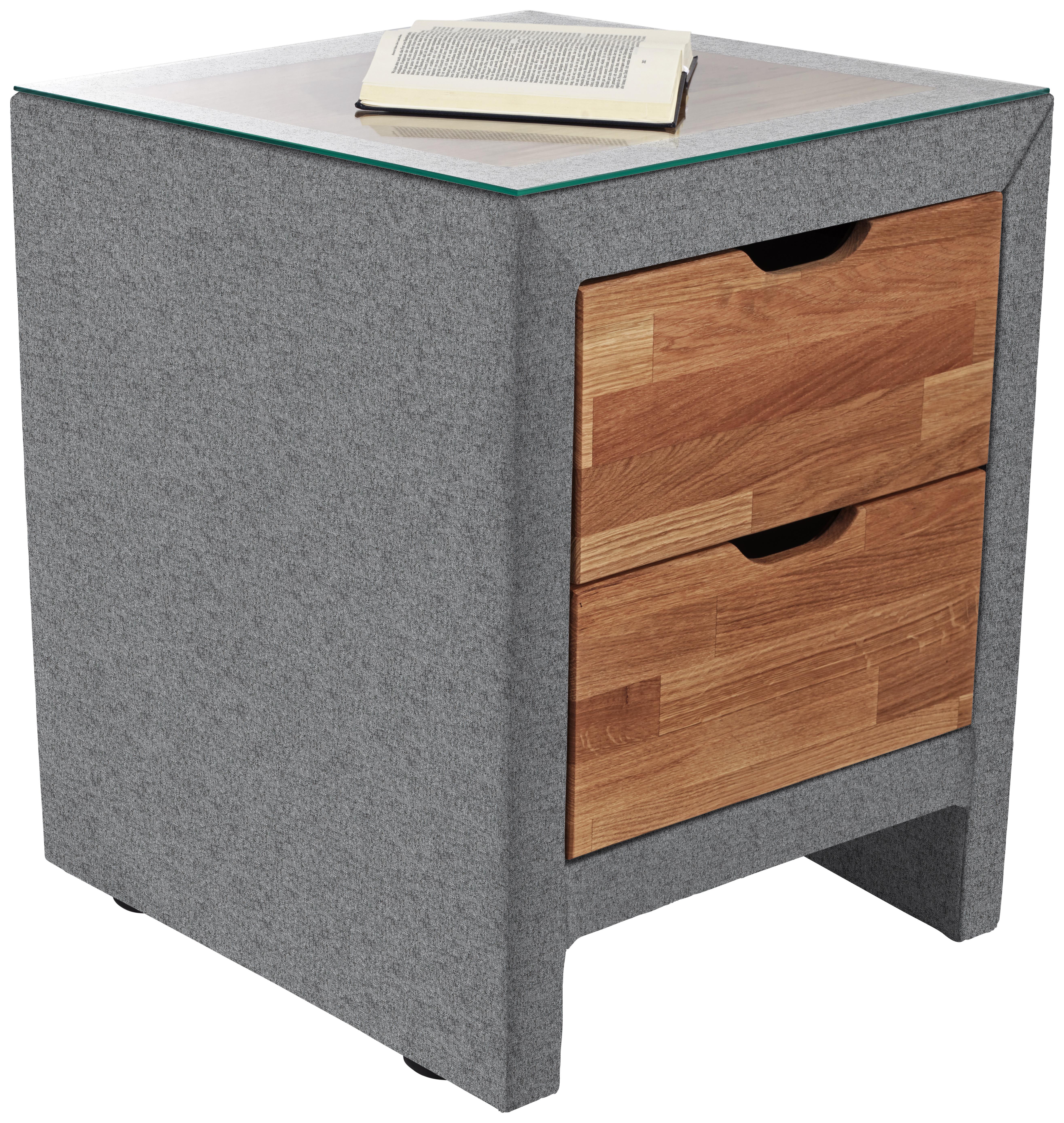 Nachtkästchen Mara - Eichefarben/Grau, KONVENTIONELL, Holz/Textil (55/60/45cm)