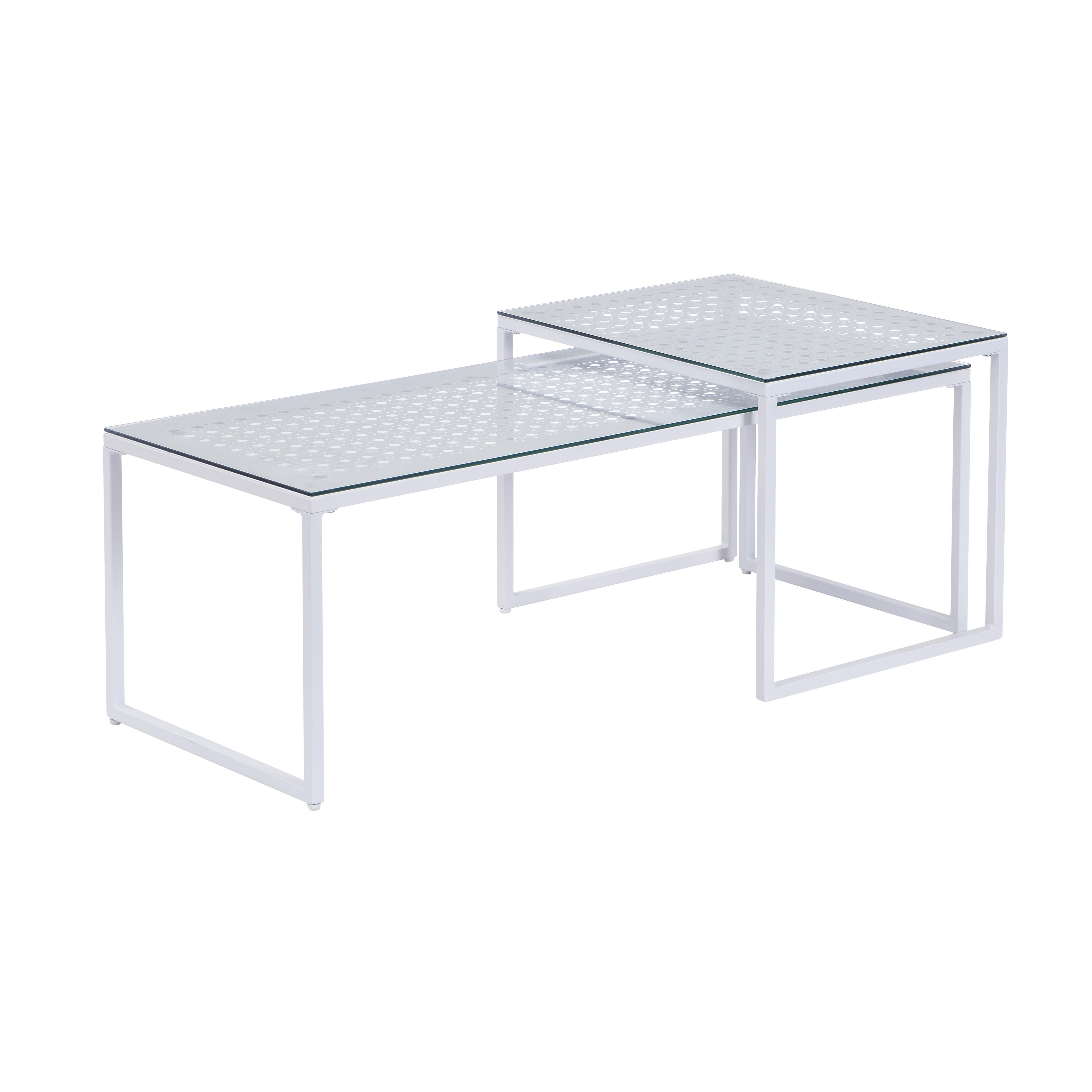 SATZTISCH Weiß 2-teilig - Weiß, Design, Glas/Metall (100/40/35cm) - MID.YOU
