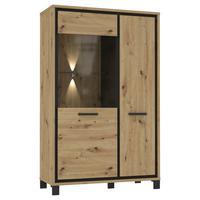 Highboard mit Glaselement 102 cm Trondheim, Eiche Dekor - Eichefarben/Schwarz, Basics, Glas/Holzwerkstoff (101.4/161/41.5cm) - Livetastic