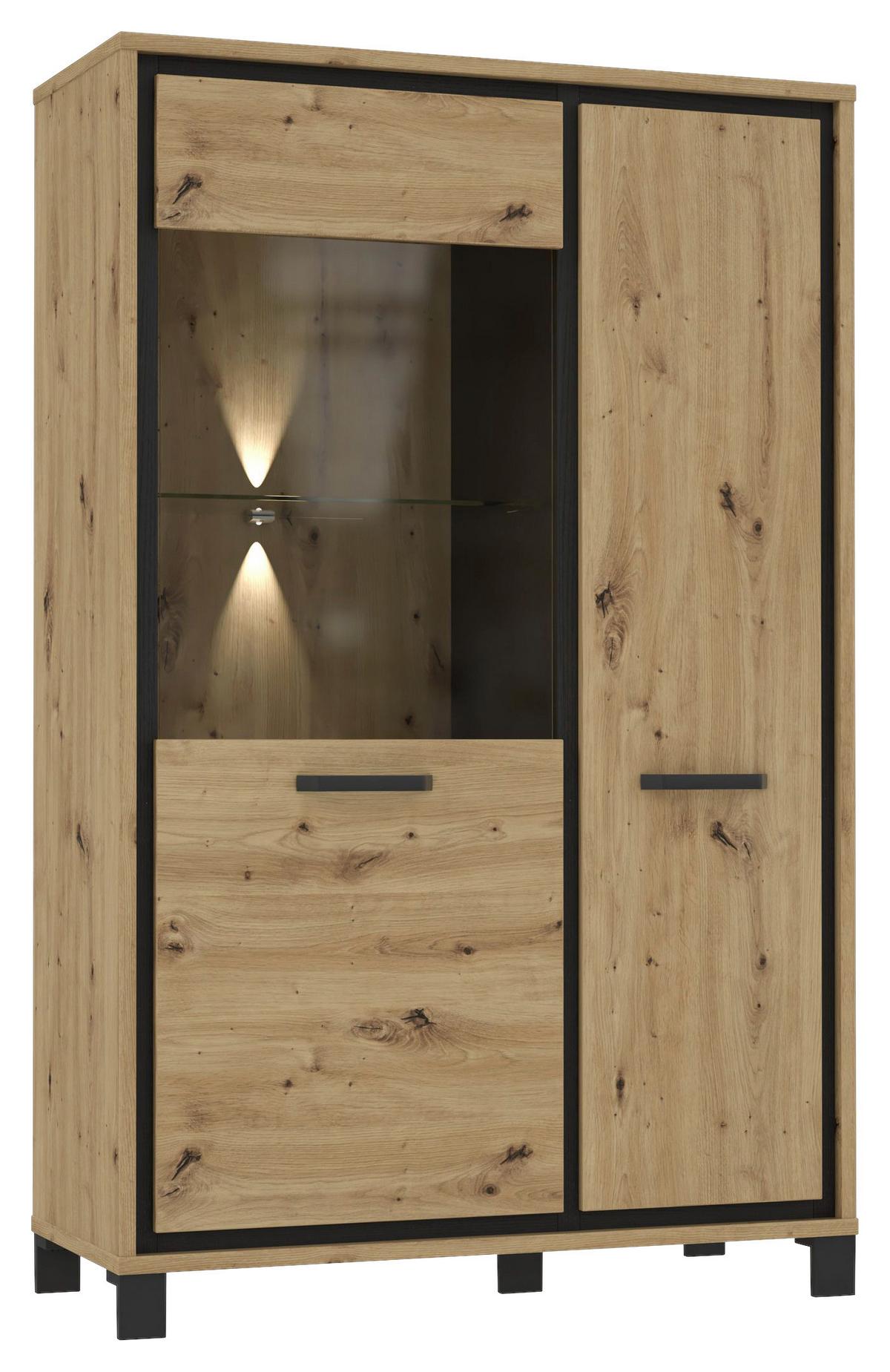 Highboard mit Glaselement 102 cm Trondheim, Eiche Dekor - Eichefarben/Schwarz, Basics, Glas/Holzwerkstoff (101.4/161/41.5cm) - Livetastic