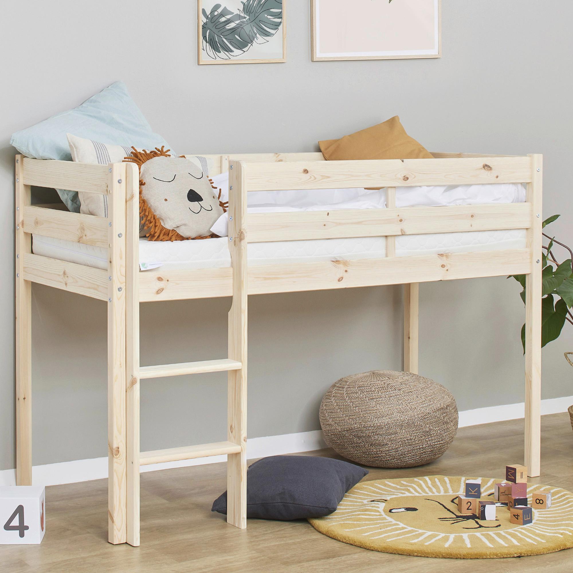 Hochbett Eco Comfort Kiefer Massiv, Lf: 70x160 Cm - Naturfarben/Kieferfarben, MODERN, Holz (70/160cm) - MID.YOU