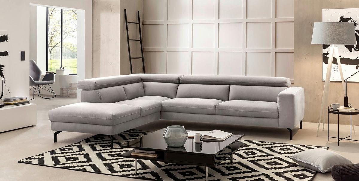 Ecksofa California Silberfarben - Silberfarben/Schwarz, MODERN, Textil (233/305cm) - Trendmanufaktur