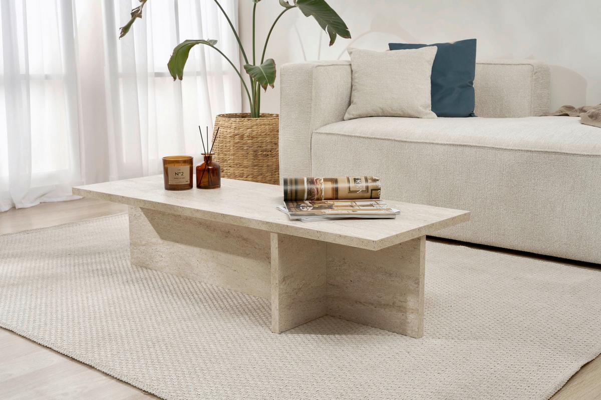 COUCHTISCH Travertine B: 120cm - Elfenbein, MODERN, Holzwerkstoff (120/30/45cm)