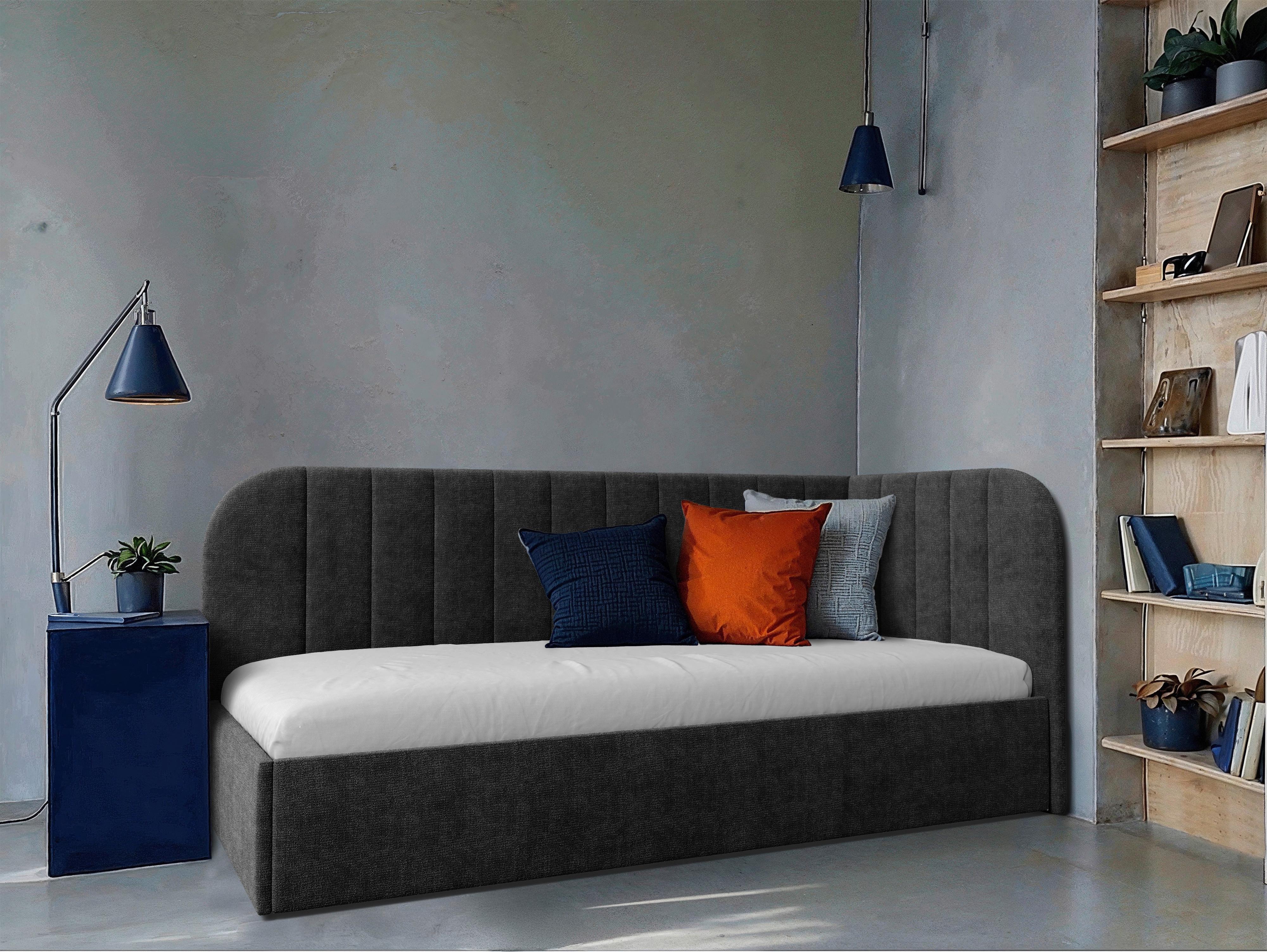 Polsterbett Millow Rechts Dunkelgrau Lf: 90x200 Cm - Dunkelgrau/Schwarz, MODERN, Holz/Holzwerkstoff (90/200cm) - MID.YOU