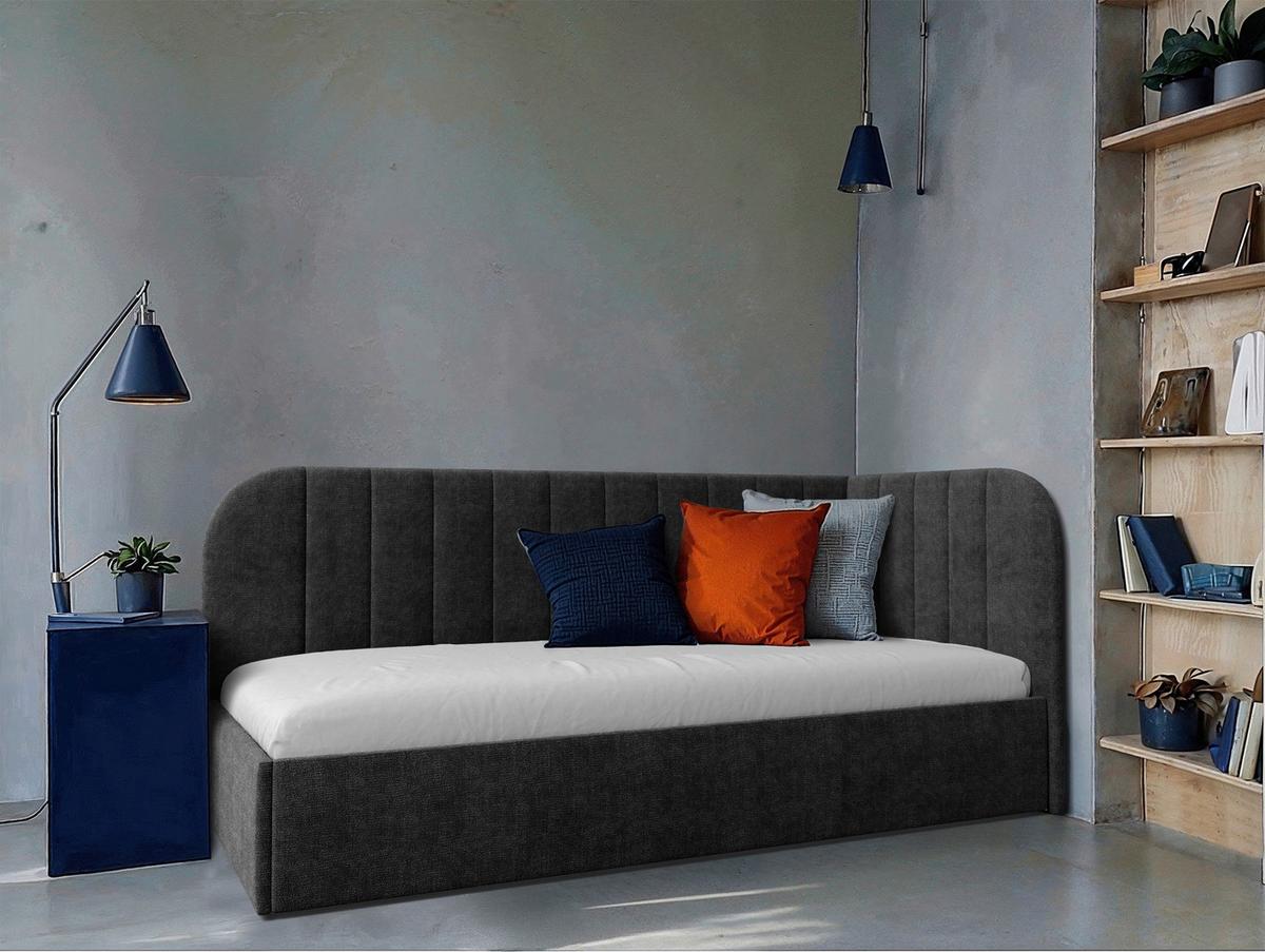 Polsterbett Millow Rechts Dunkelgrau Lf: 90x200 Cm - Dunkelgrau/Schwarz, MODERN, Holz/Holzwerkstoff (90/200cm) - MID.YOU