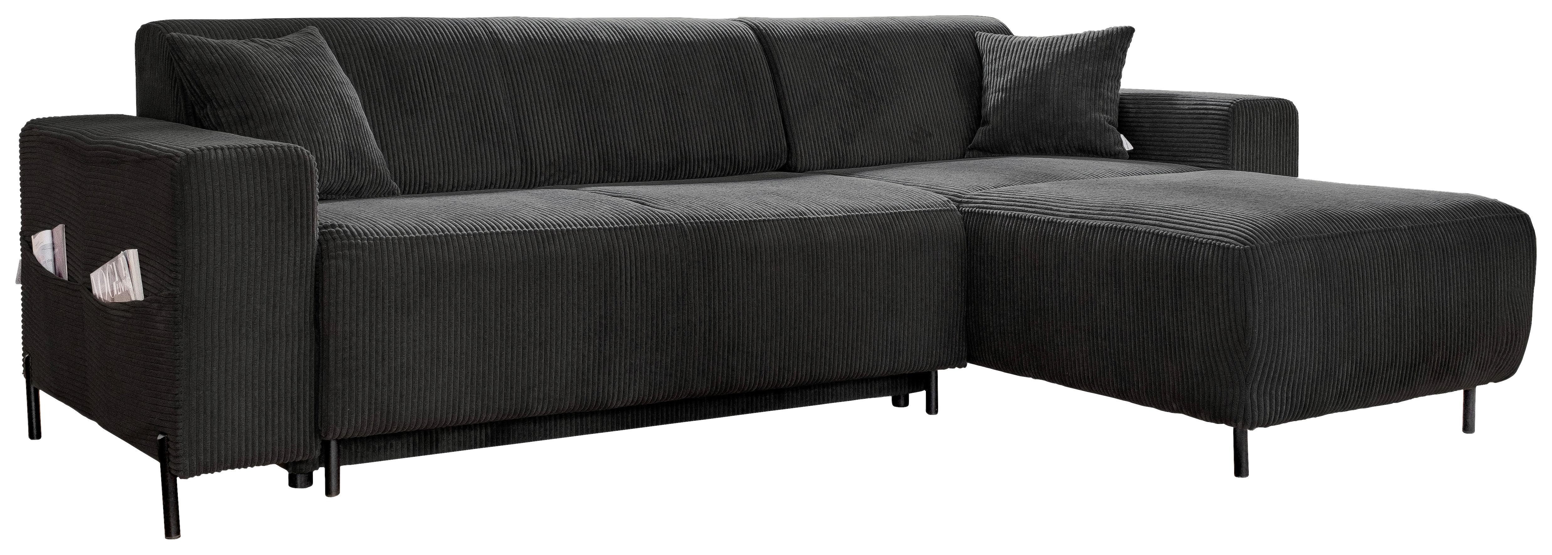 Rohová sedačka CÉLINE O, oboustranná, tm.šedý manšestr - černá/tmavě šedá, kov/textil (260/165cm)