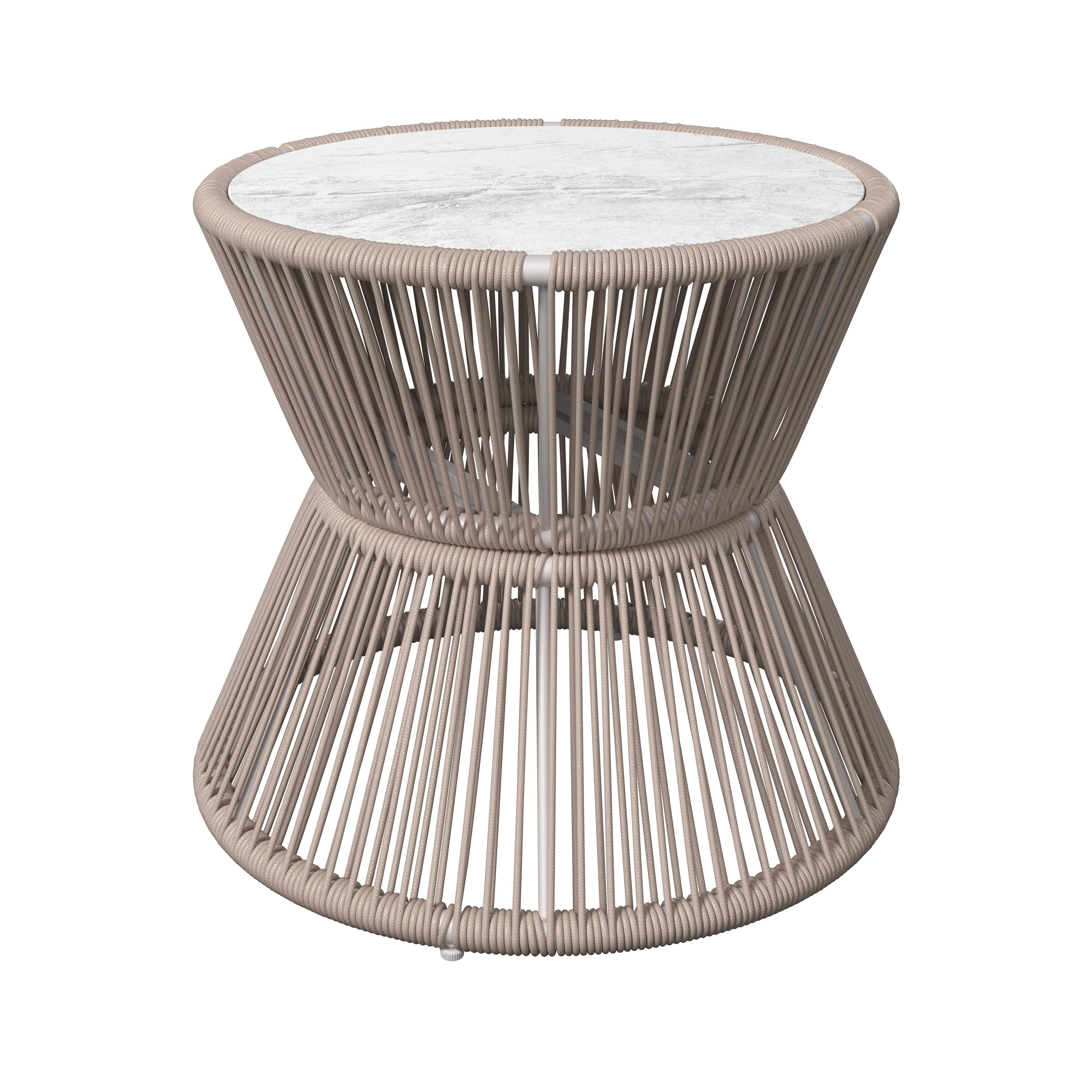 Gartenbeistelltisch Palma - Hellbraun/Grauweiß, MODERN, Glas/Textil (56/48/56cm) - Beldano