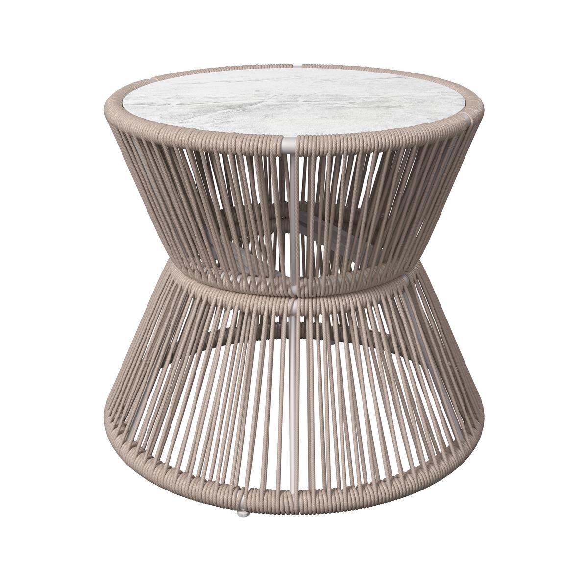 Gartenbeistelltisch Palma - Hellbraun/Grauweiß, MODERN, Glas/Textil (56/48/56cm) - Beldano