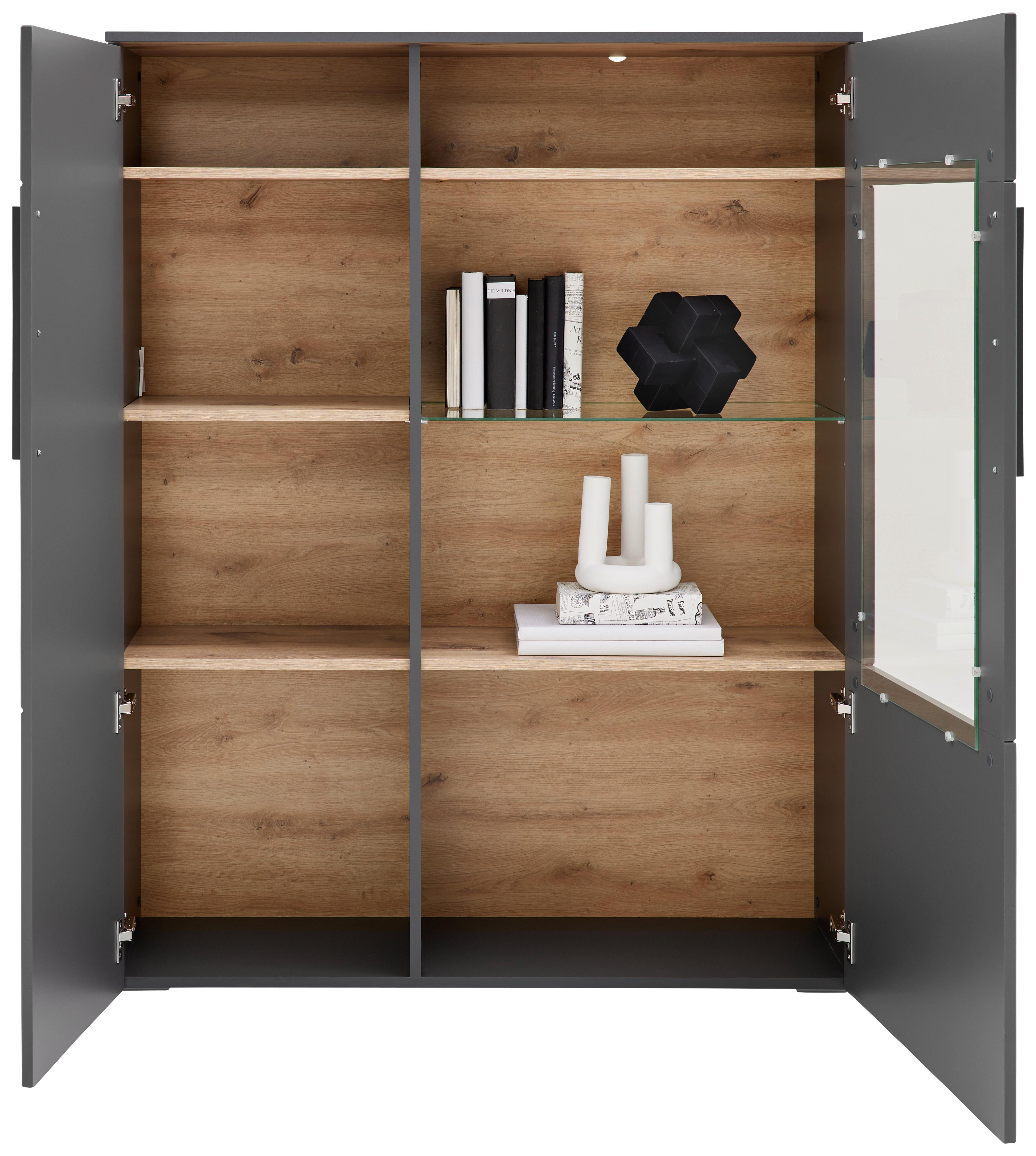 Vitrine Atlanta B: 100,1 cm Grau/Eiche Viking Dekor - Eichefarben/Silberfarben, MODERN, Holzwerkstoff (100,1/144,2/37,2cm)