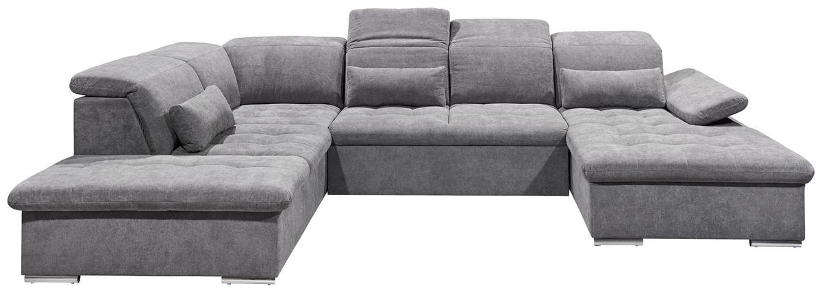 Wohnlandschaft mit Schlaffunktion Wayne, Webstoff - Dunkelgrau/Silberfarben, KONVENTIONELL, Textil (240/340/188cm) - MID.YOU