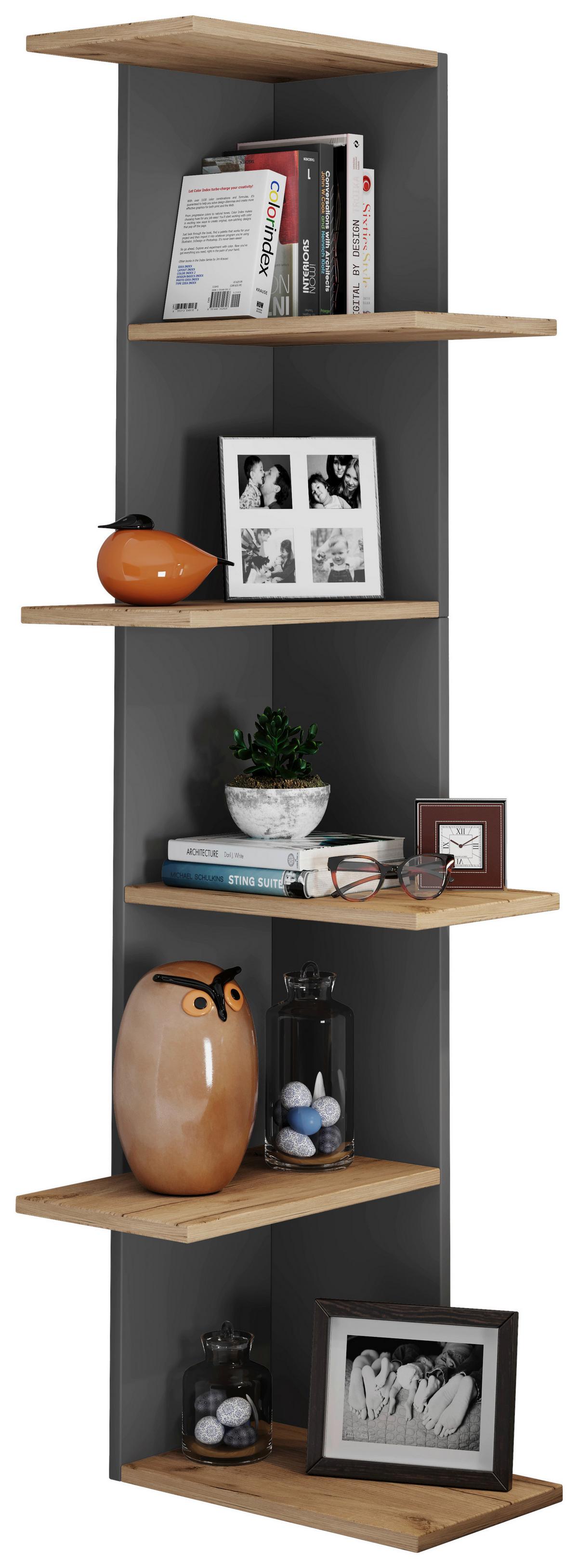 Eckregal Balos Schwarz, Honigeiche B: 37 cm - Honigeiche/Schwarz, LIFESTYLE, Holzwerkstoff (37/140/37cm) - MID.YOU