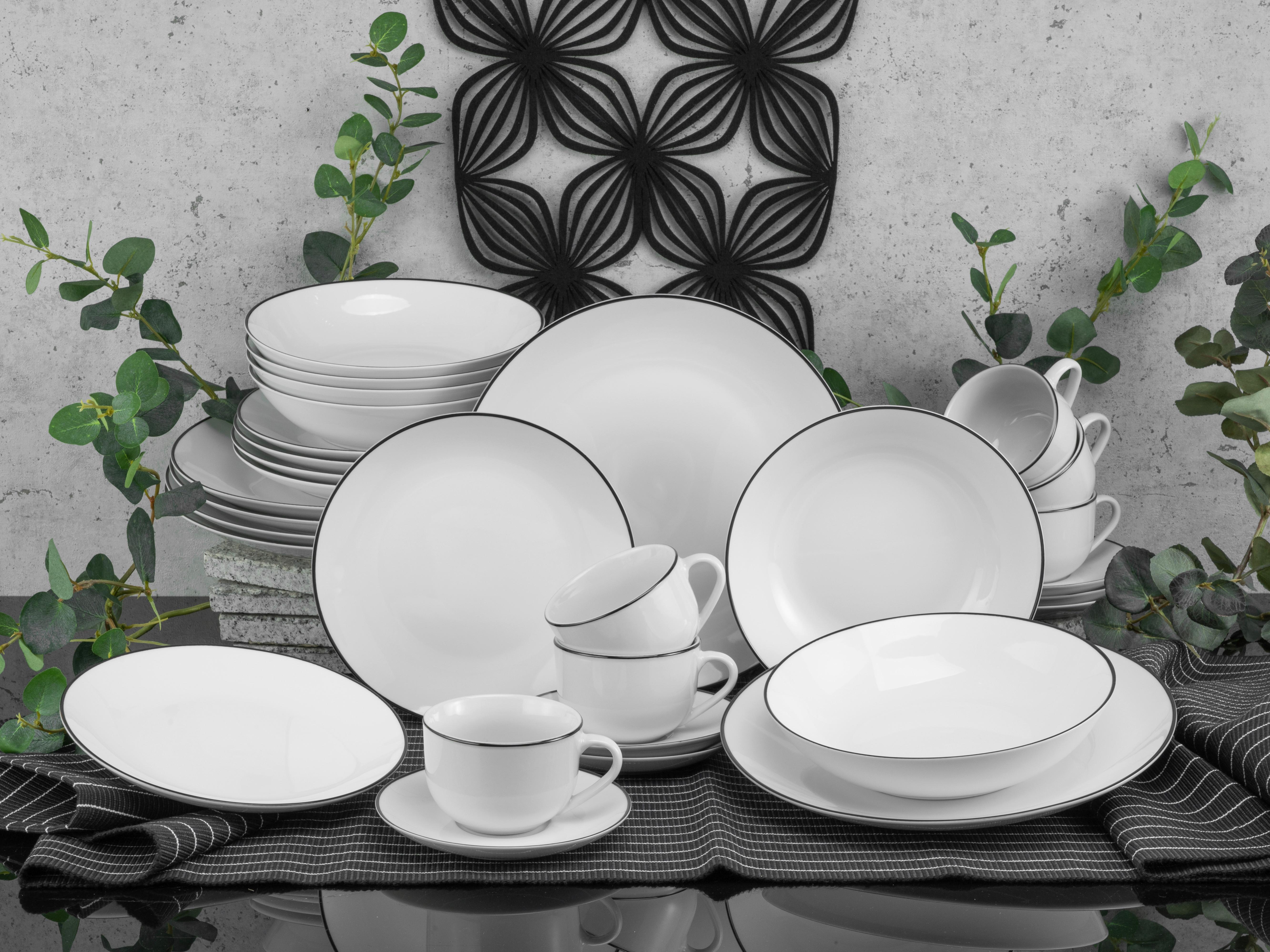 Kombinovaná souprava 30- dílna - bílá/černá, Basics, keramika (35/31/32cm) - Creatable