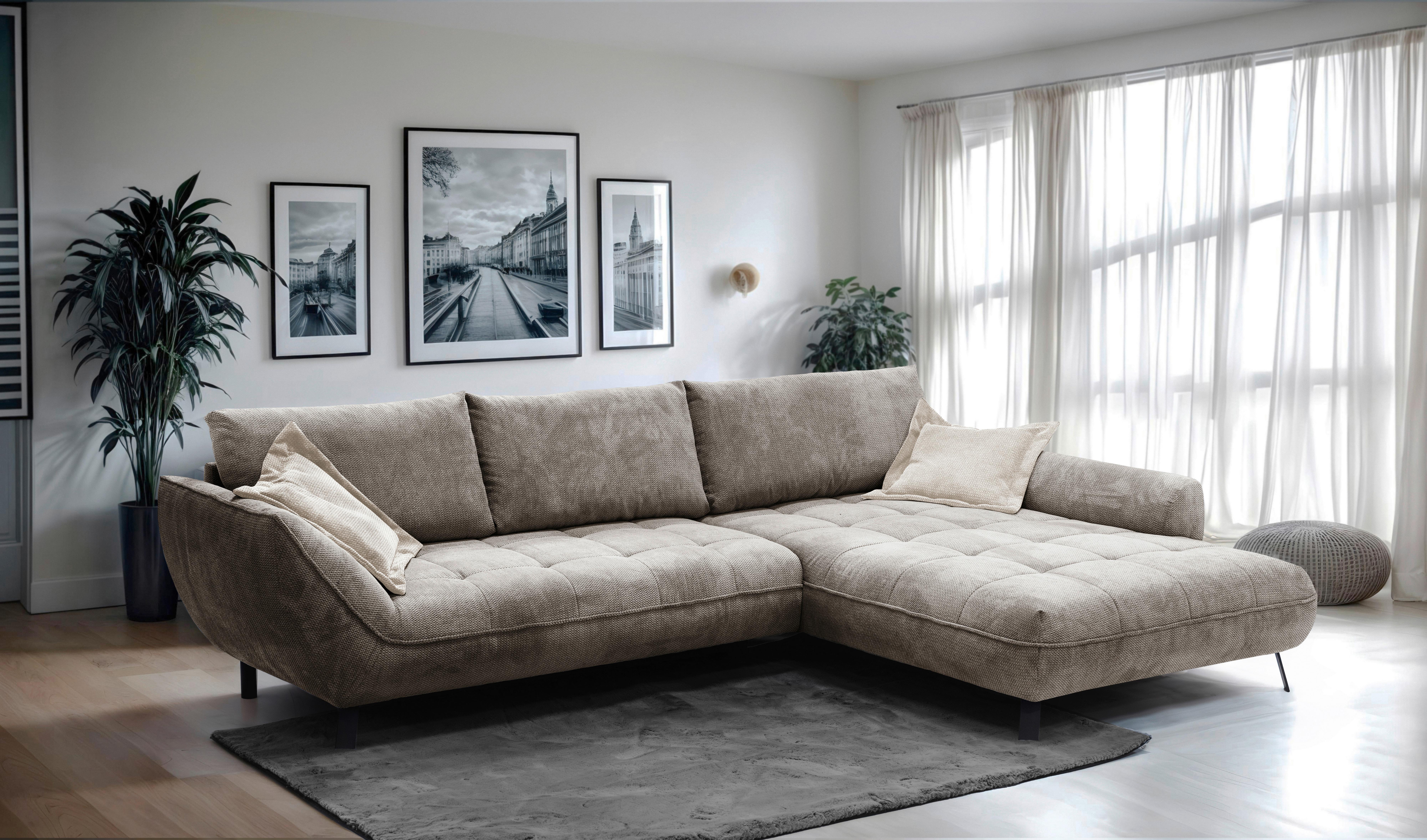 Ecksofa Biarritz, Hellbraun 324x204 cm - Hellbraun/Beige, Design, Textil (324/205cm) - MID.YOU