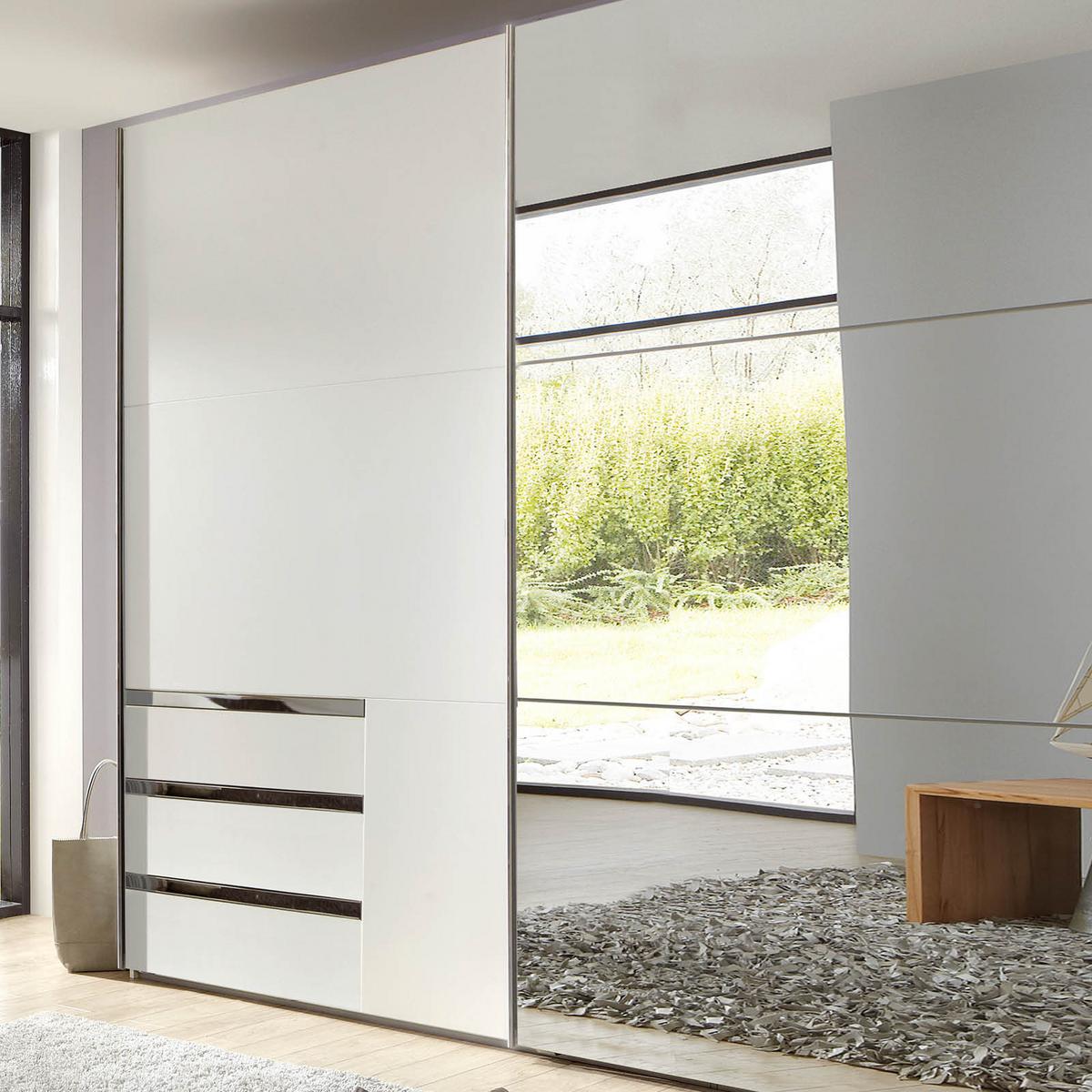 Schwebetürenschrank M. Spiegel 200cm Level 36a, Weiß Dekor - Weiß, MODERN, Glas/Holzwerkstoff (200/216/65cm) - MID.YOU