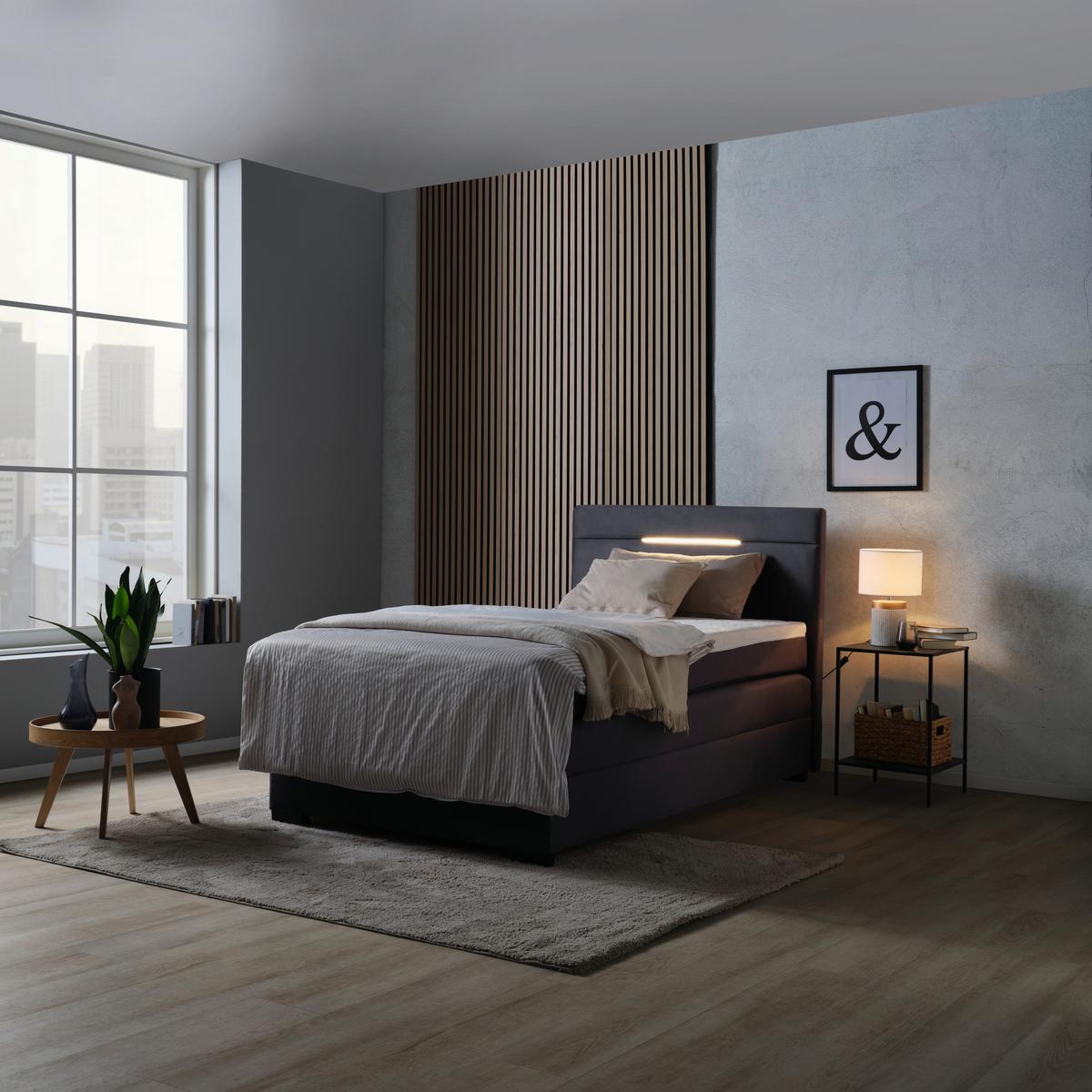 Boxspringbett mit Topper & Bettkasten 140x200 cm Tommy - Graphitfarben, MODERN, Holzwerkstoff/Textil (140/200cm)
