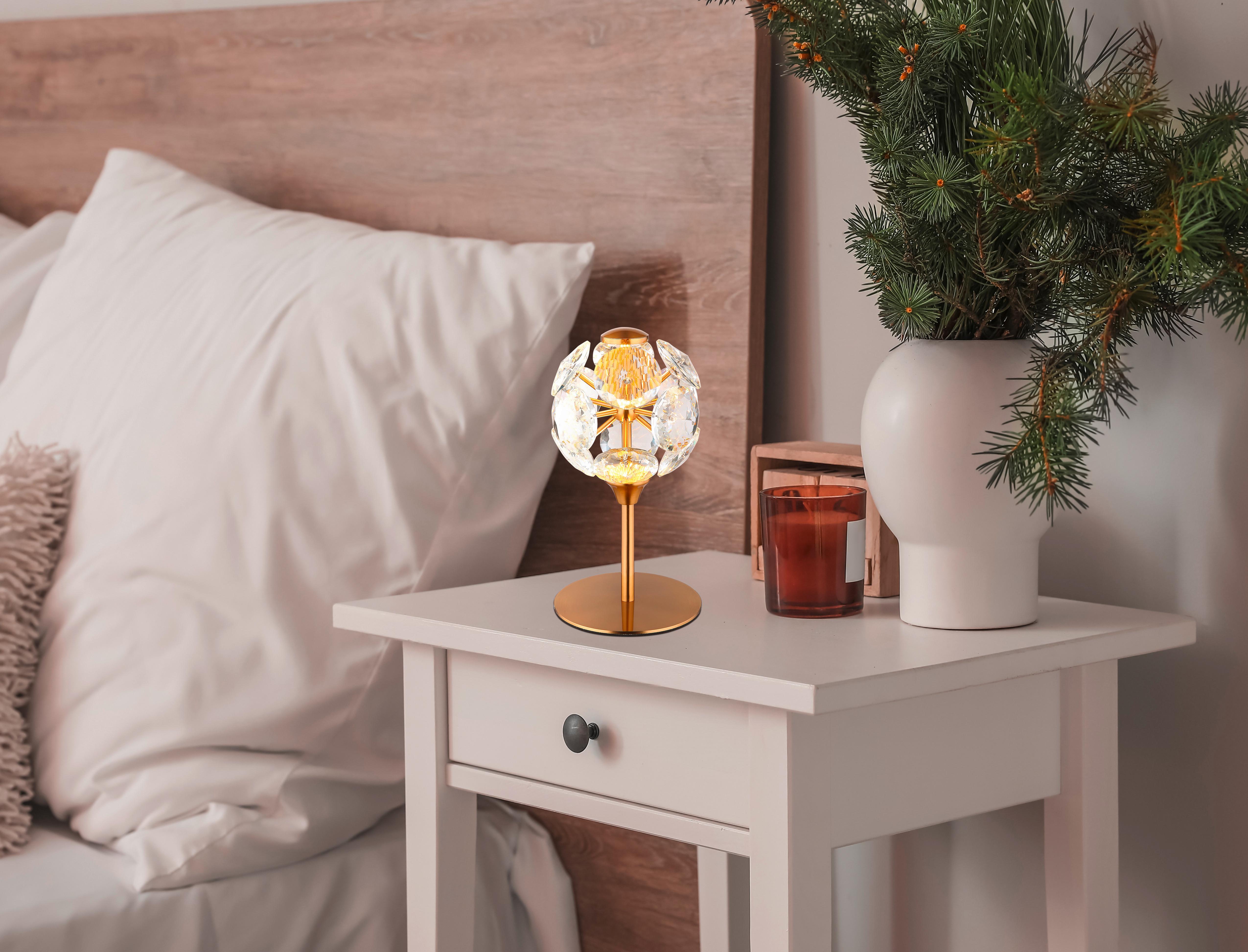 LED-Tischleuchte Virina Klar Schwarz Goldfarben D:15cm - Klar/Goldfarben, KONVENTIONELL, Glas/Kunststoff (15/26,5cm) - Globo