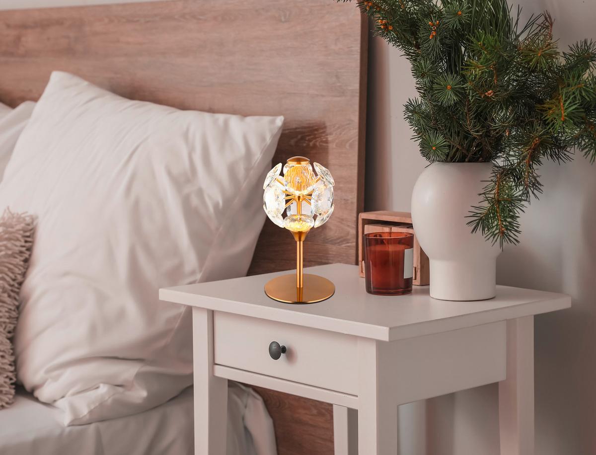LED-Tischleuchte Virina Klar Schwarz Goldfarben D:15cm - Klar/Goldfarben, KONVENTIONELL, Glas/Kunststoff (15/26,5cm) - Globo