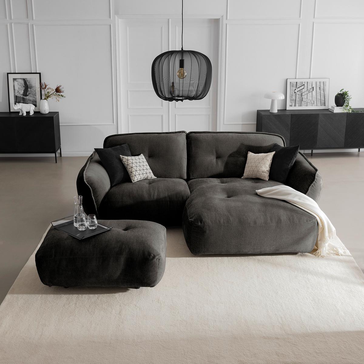 Hocker Be Fluffy - Anthrazit/Schwarz, MODERN, Textil (112/46/65cm) - Trendmanufaktur