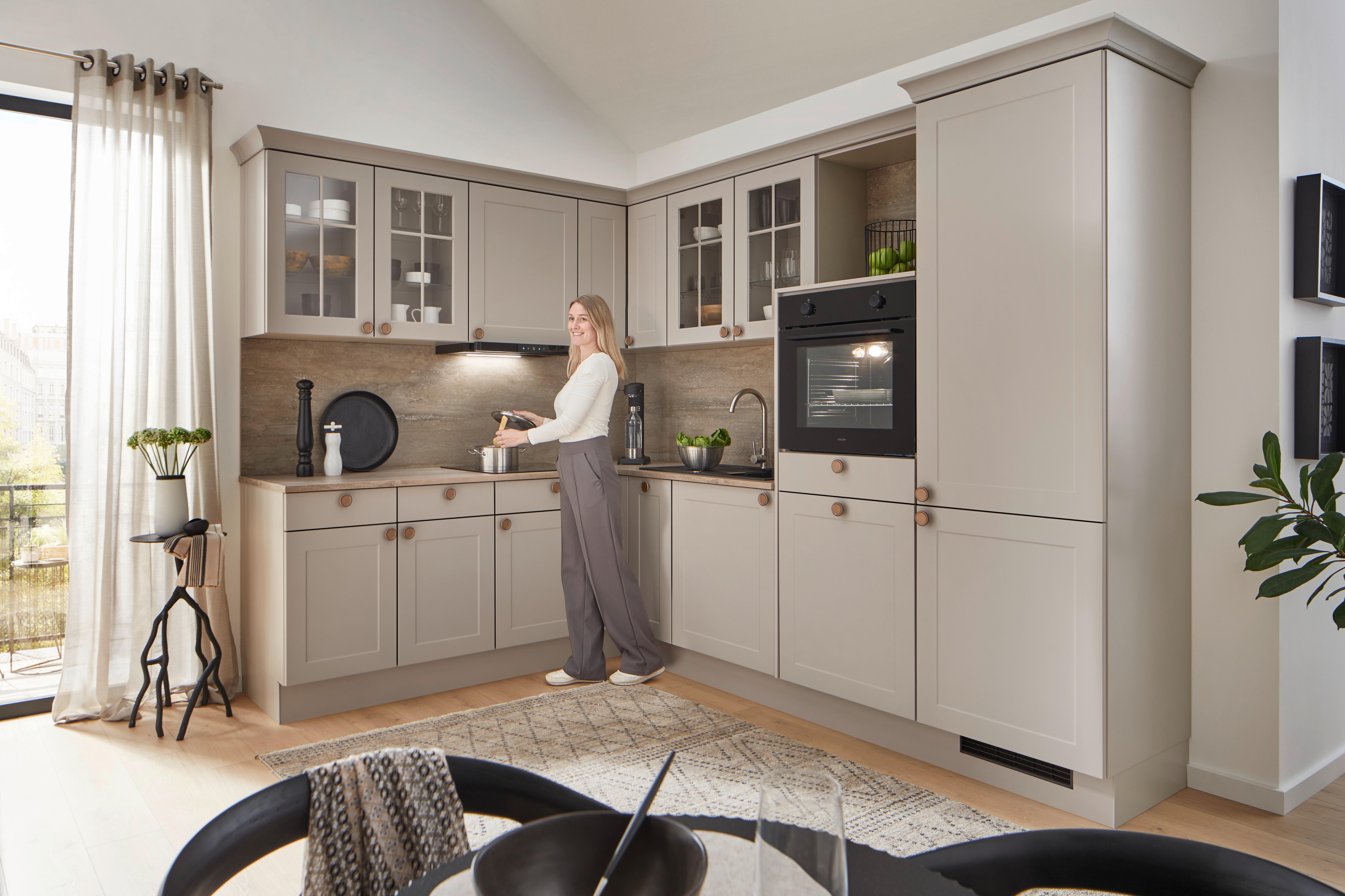 Eckküche Ip 4250 - Hellgrau/Braun, ROMANTIK / LANDHAUS, Holzwerkstoff (215/276,6cm) - Impuls