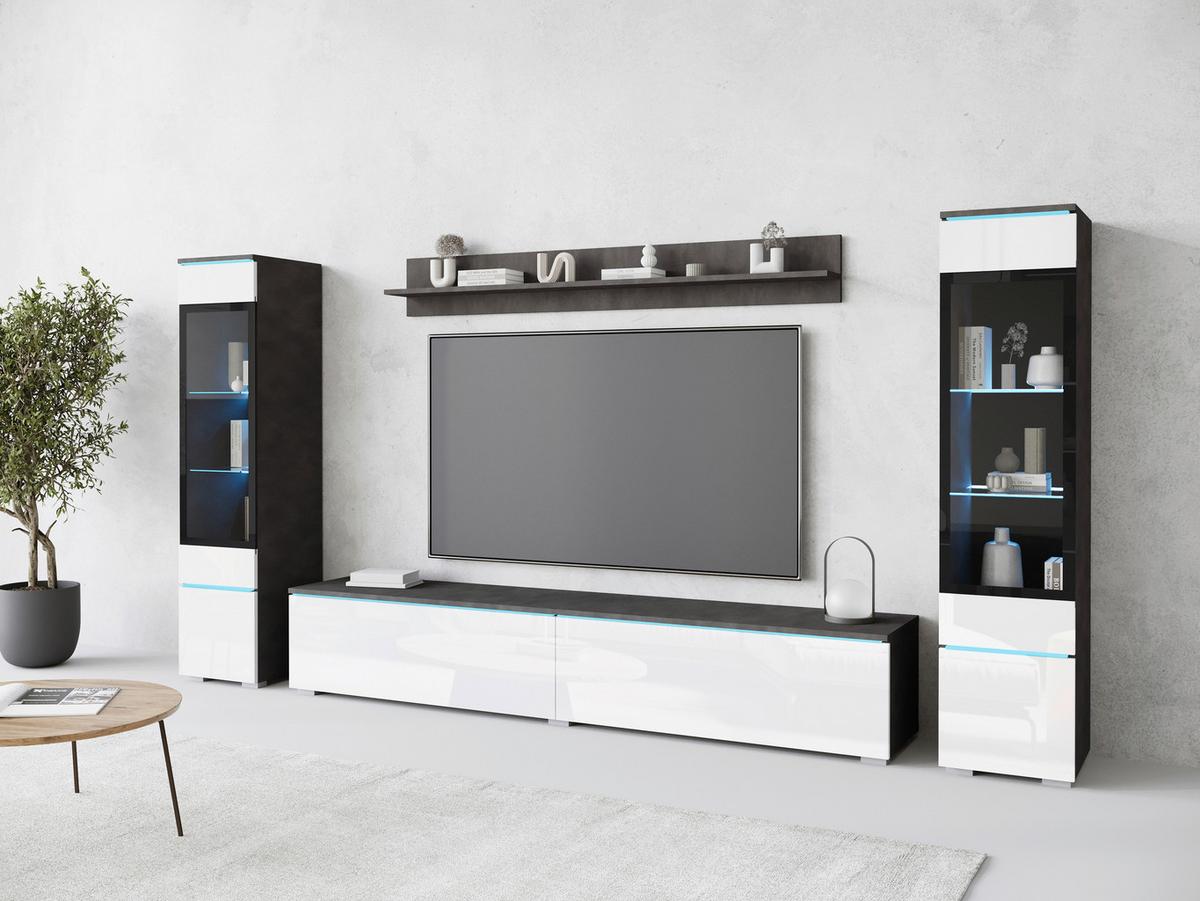 Wohnkombination 4-Tlg. Anthrazit / Weiß - Weiß Hochglanz/Anthrazit, Design, Glas/Holzwerkstoff (240/130/33cm) - Livetastic